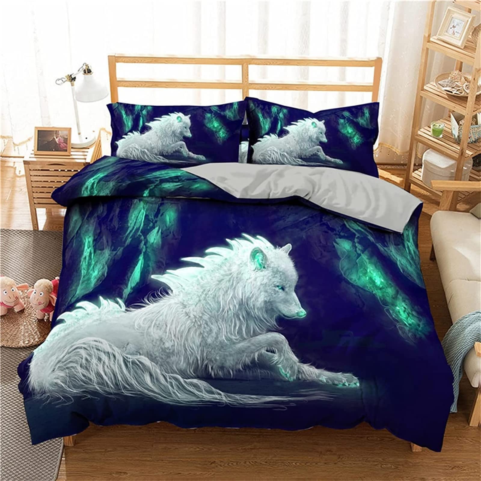 3D Printed Twin Duvet Cover Set - White Dog Wolf Fox Pattern Microfiber Bedding with Zipper | Soft Comforter Set Includes 2 Matching Pillowcases (20