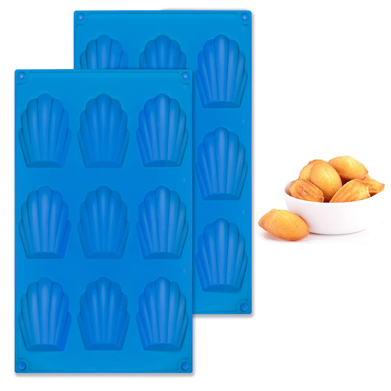 2 Pcs Silicone Madeleine Pan - 9 Cavity Nonstick Baking Mold for Cookies, Cakes & Candy - Perfect for Home Baking