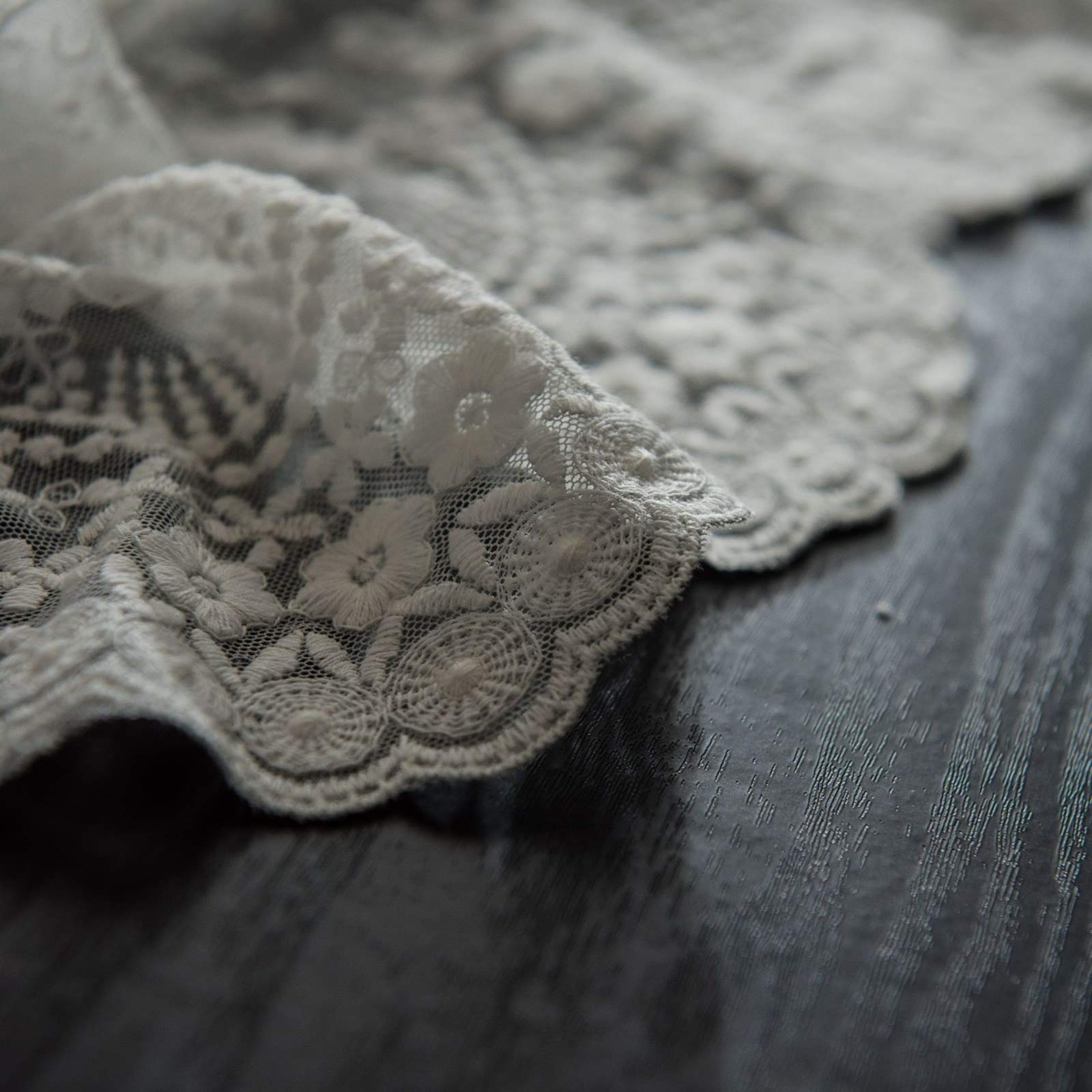 Elegant White Polyester Table Runner with Hollow Out Lace Flowers - 16