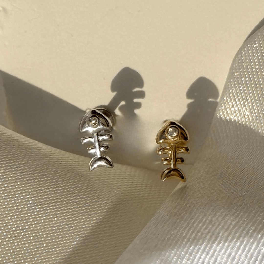 14k White Gold Fishbone Flat Back Stud Earrings - Hypoallergenic & Durable for Everyday Wear, Parties & Special Occasions