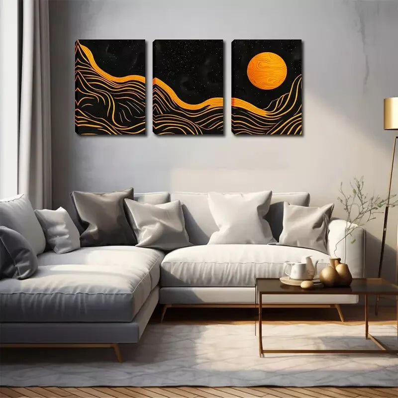 3-Piece Abstract Moon & Mountain Wall Art Set - Framed Canvas 40x60cm - High Quality Print - 100% Australian Made - Ready to Hang - Perfect for Living Room, Bedroom & Office Decor