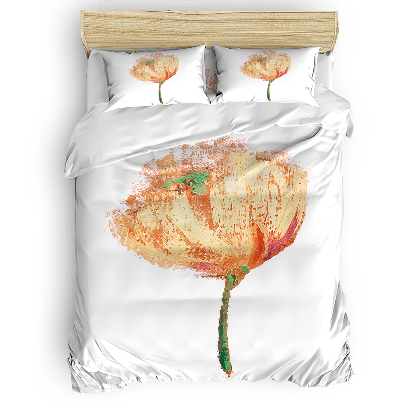 Queen Size Duvet Cover Set with Zipper Closure - Poppy Flower Design, Breathable Comforter Cover for Kids Bedding | Soft & Comfortable Home Collection | Perfect for Nursery, Guest Room & Dorm Decor