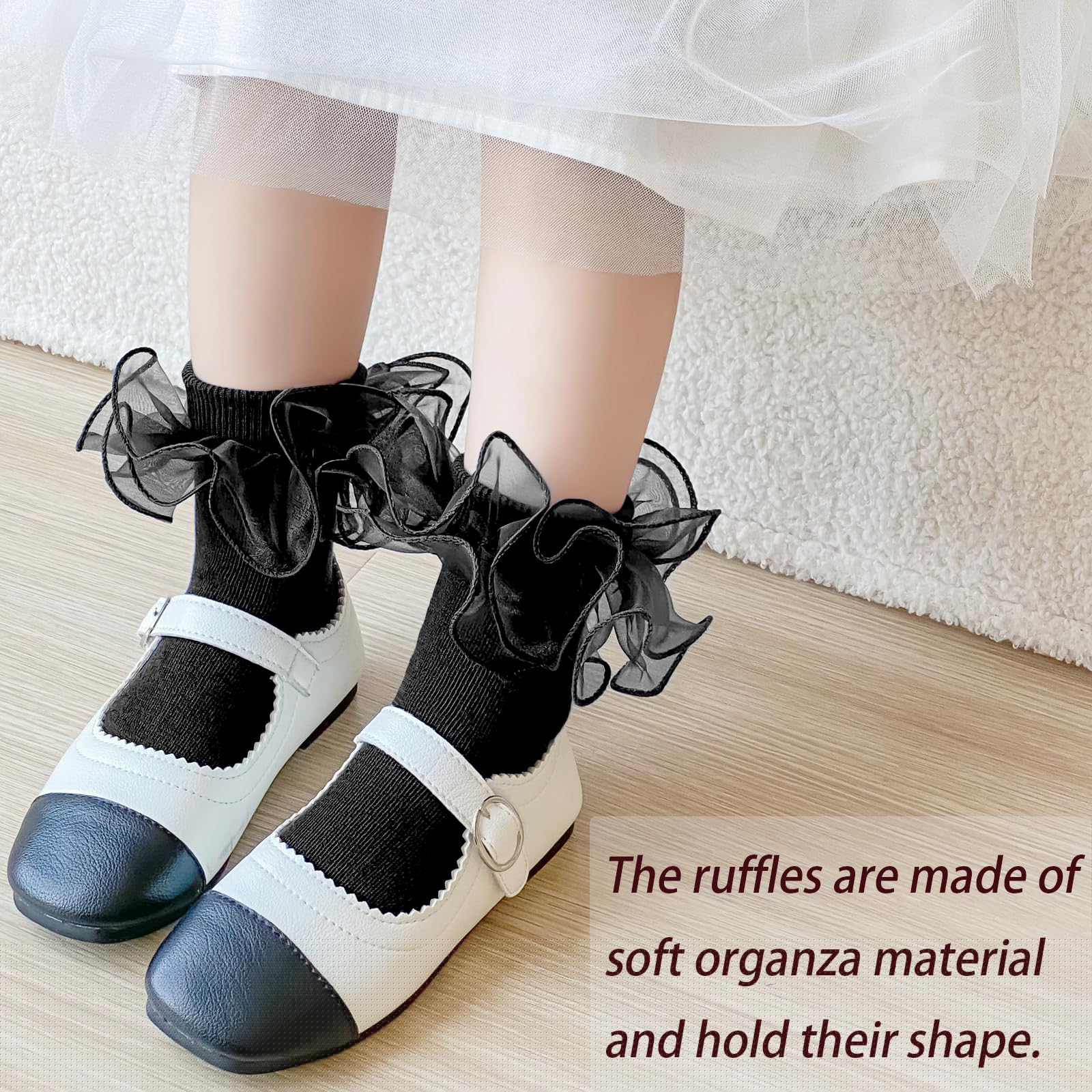 Girls Ruffle Socks - Frilly Double Lace Cotton Turn Cuff Socks for Toddlers (3/6 Pack) | Perfect for Pageants, Parties & Everyday Wear