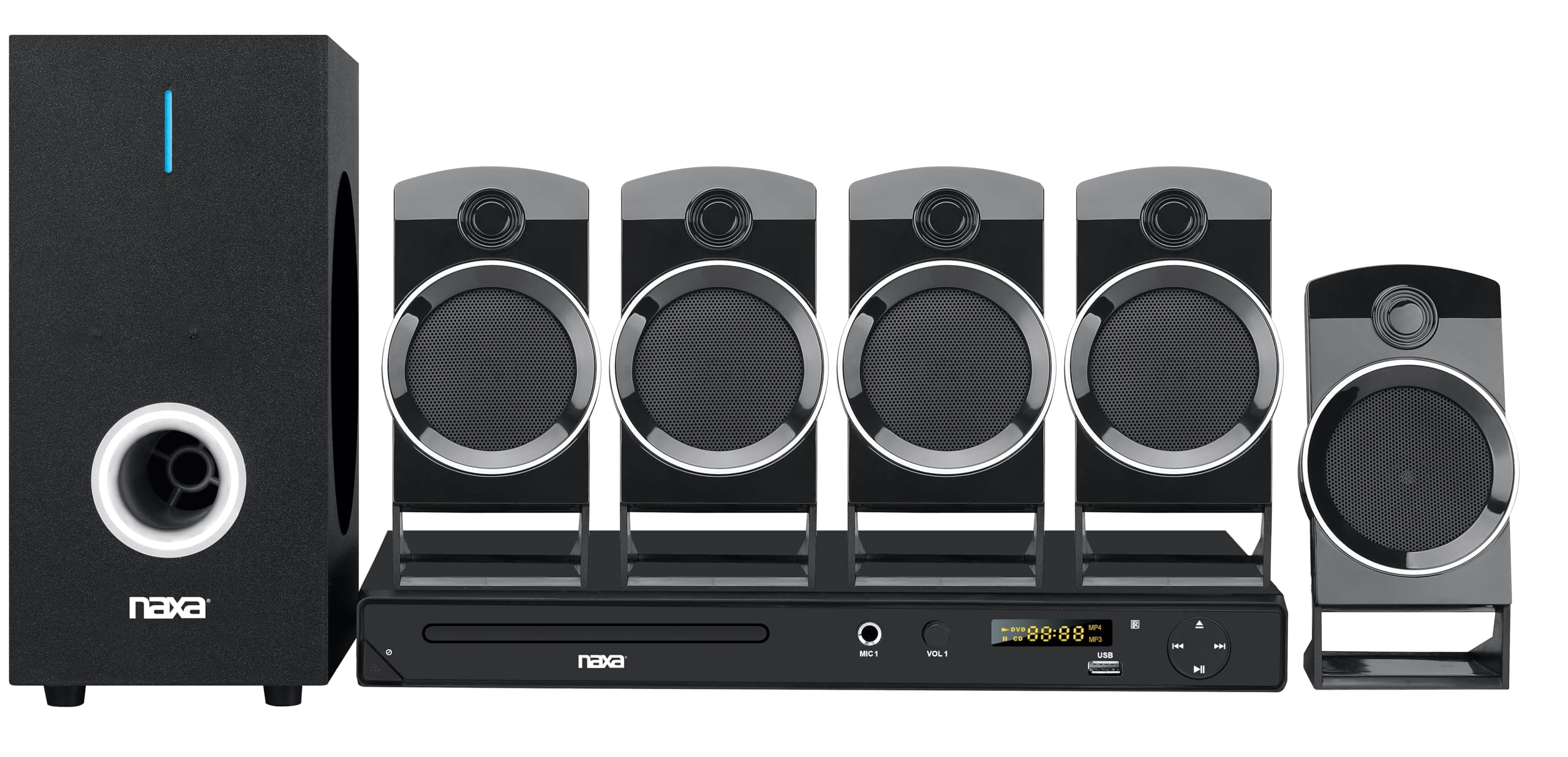 NAXA Electronics ND-859 5.1-Channel Home Theater DVD Player with Digital Media Playback & Karaoke System - Black | Perfect for Movie Nights & Home Entertainment