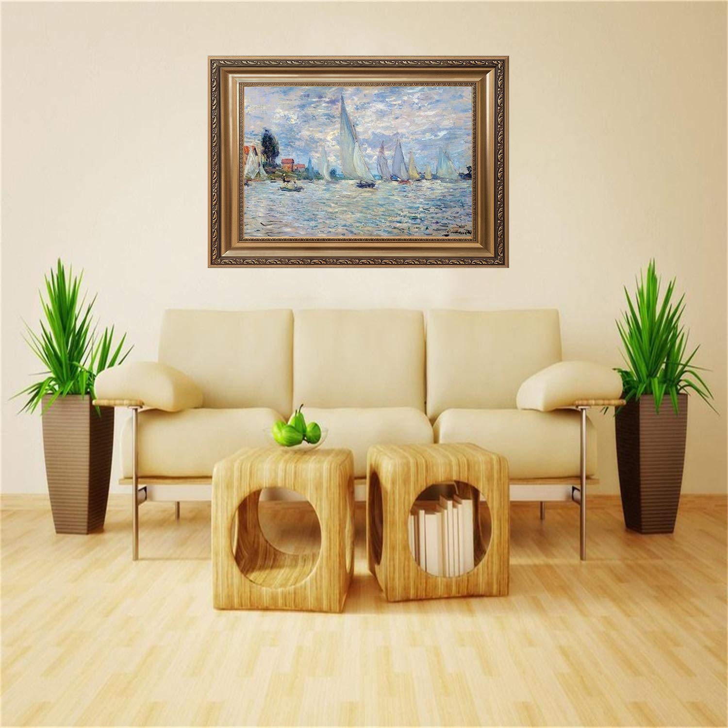 Claude Monet Wall Art Reproduction - Water Lily Pond & Japanese Bridge Canvas Painting - Framed Ready to Hang for Living Room, Bedroom & Office Decor