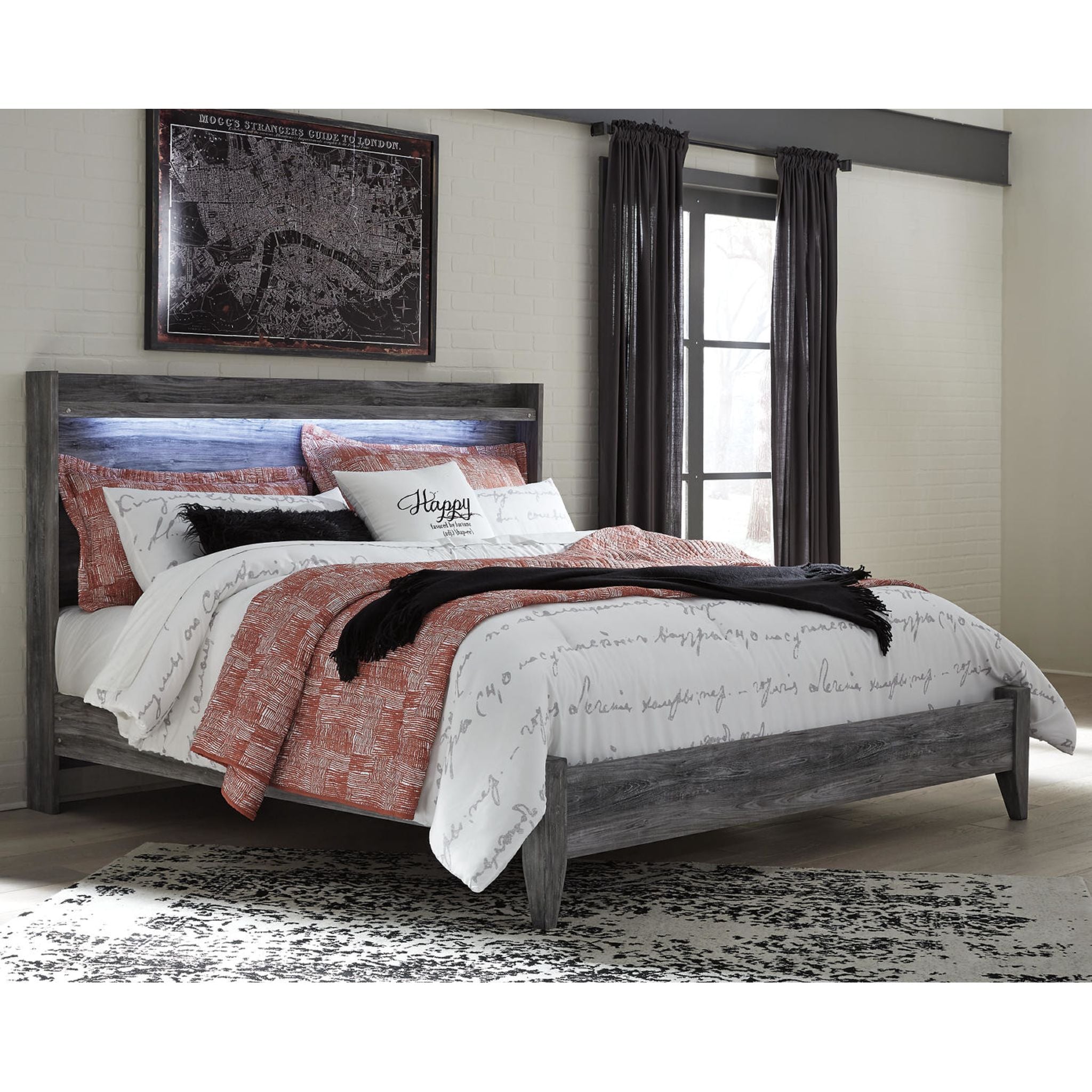 Baystorm King Panel Bed Frame - Modern Grey Upholstered Platform Bed with Wooden Slats | Perfect for Master Bedroom, Guest Room, or Apartment