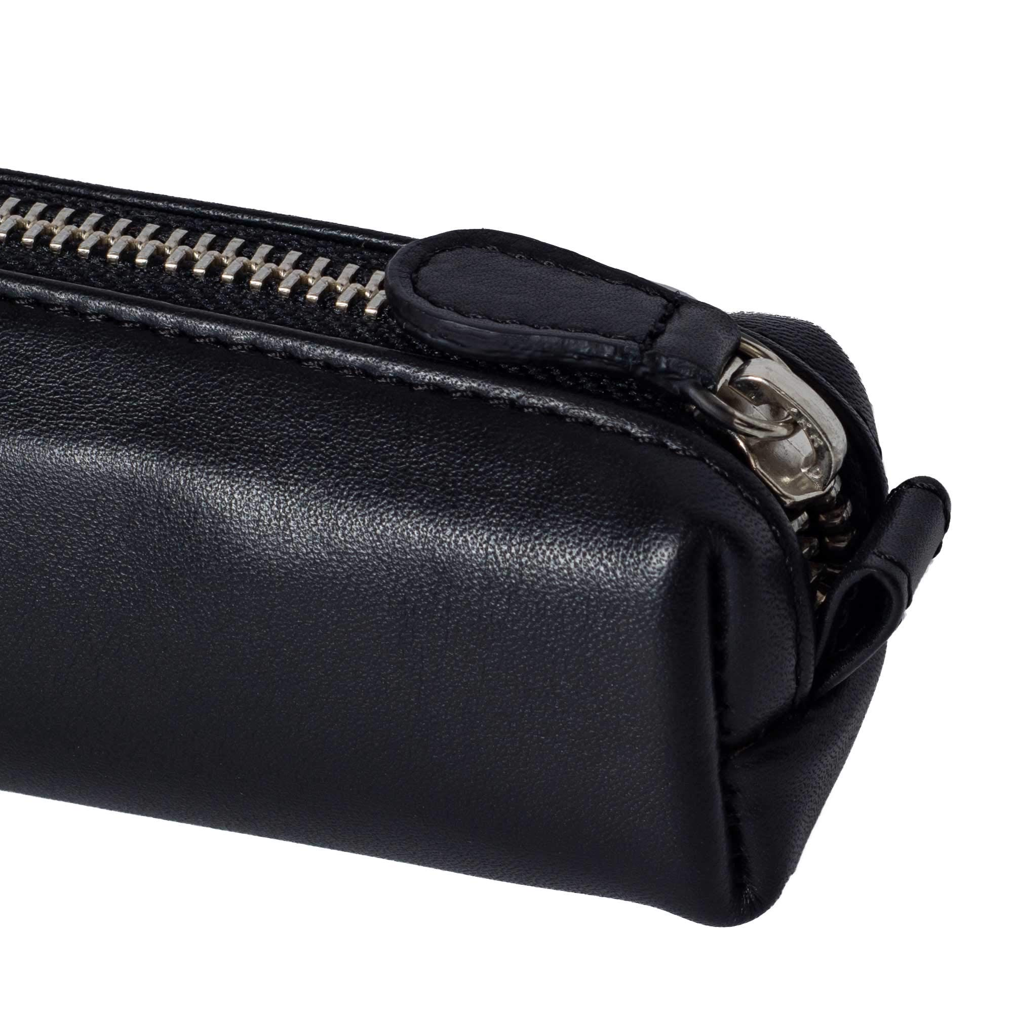 Premium Genuine Full Grain Soft Nappa Leather Pen Case Holder - Zippered Pouch for Fountain, Ballpoint, Rollerball Pens & Pencils (Black) - Perfect for Office, School, Travel & Gift Giving
