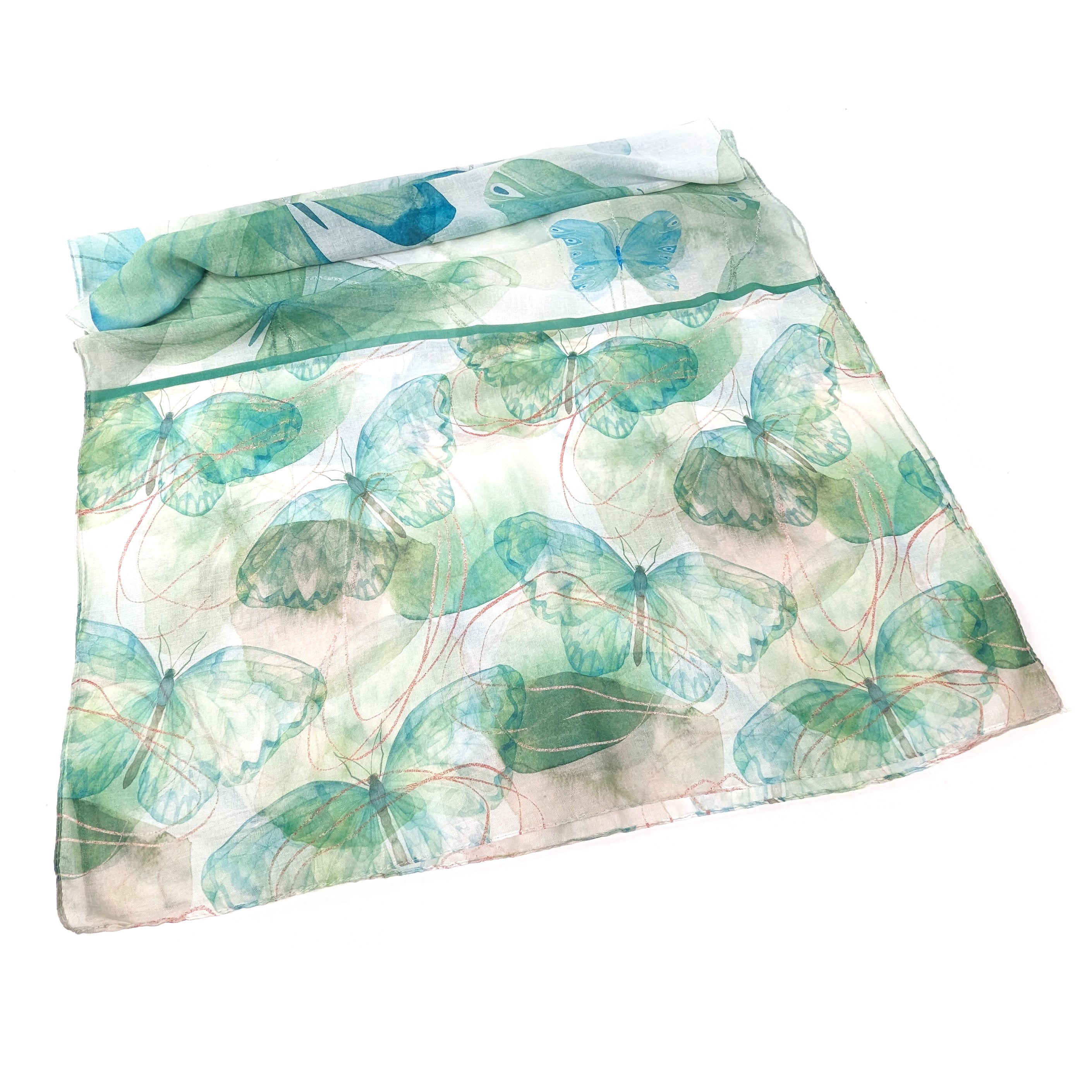 Elegant Watercolor Butterfly Scarf - Pistachio Green (50x180cm) | Lightweight Fashion Accessory for Women, Perfect for Spring Outfits & Special Occasions