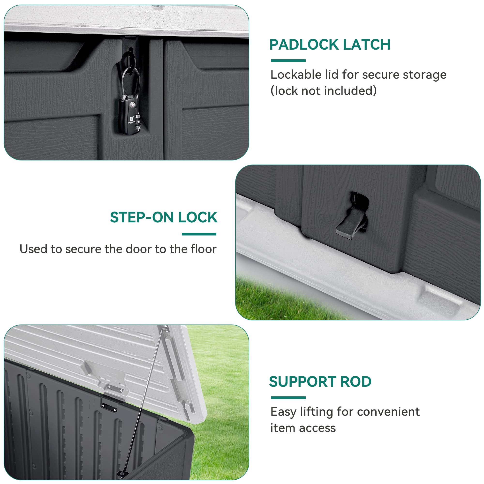 YITAHOME 35 cu ft Outdoor Horizontal Storage Shed - Weatherproof Resin Tool Shed with Multi-Opening Doors for Bike, Trash Cans & Garden Tools - Lockable Dark Gray Storage Solution for Patio, Backyard & Garage Organization
