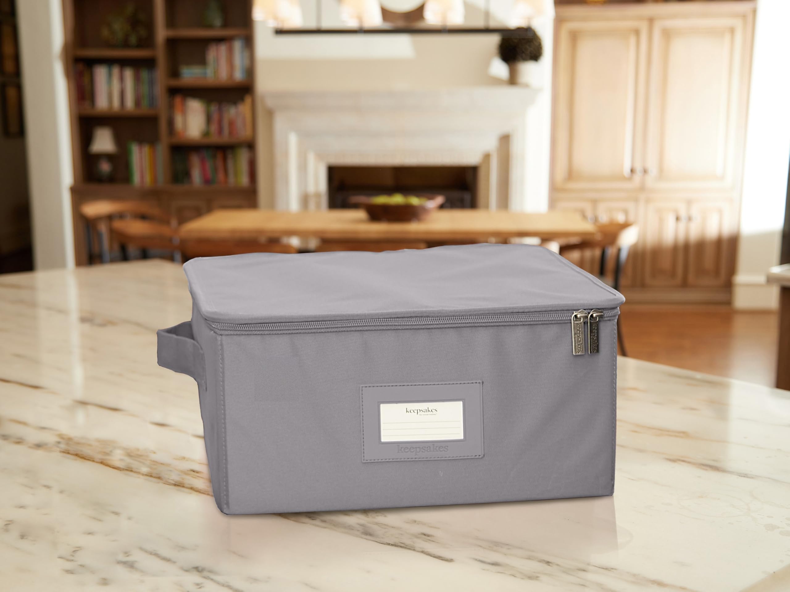 Covermates Keepsakes Dish Storage Box – Stackable Organizer with Reinforced Handles for China & Fine Dinnerware Protection – Durable Graphite Design – Perfect for Kitchen Organization, Holiday Storage & Moving Supplies