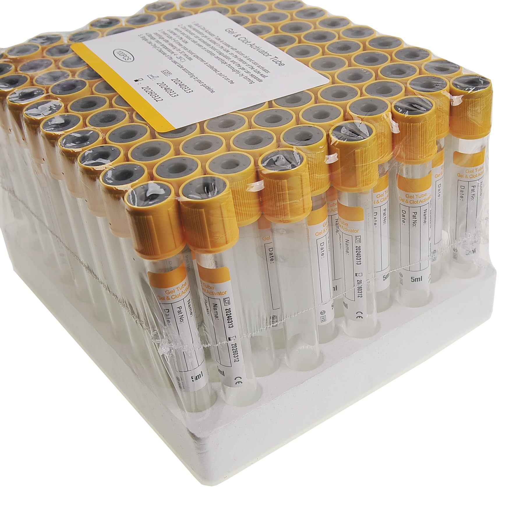 20pcs 10ml Yellow Vacuum Blood Collection Tubes with Gel Clot Activator for Veterinary Use - Pet Blood Sample Tubes for Dogs, Cats & Lab Animals - Essential Veterinary Supplies for Blood Tests & Diagnostics