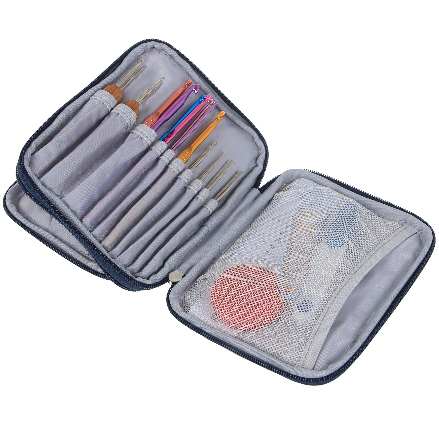 Teamoy Crochet Hook Case - Empty Organizer with Multiple Pockets for Needles & Knitting Accessories, Cats Blue | Portable Storage for Crochet Hooks, Knitting Needles & Yarn Tools | Perfect for Crafters, Travel & Home Organization