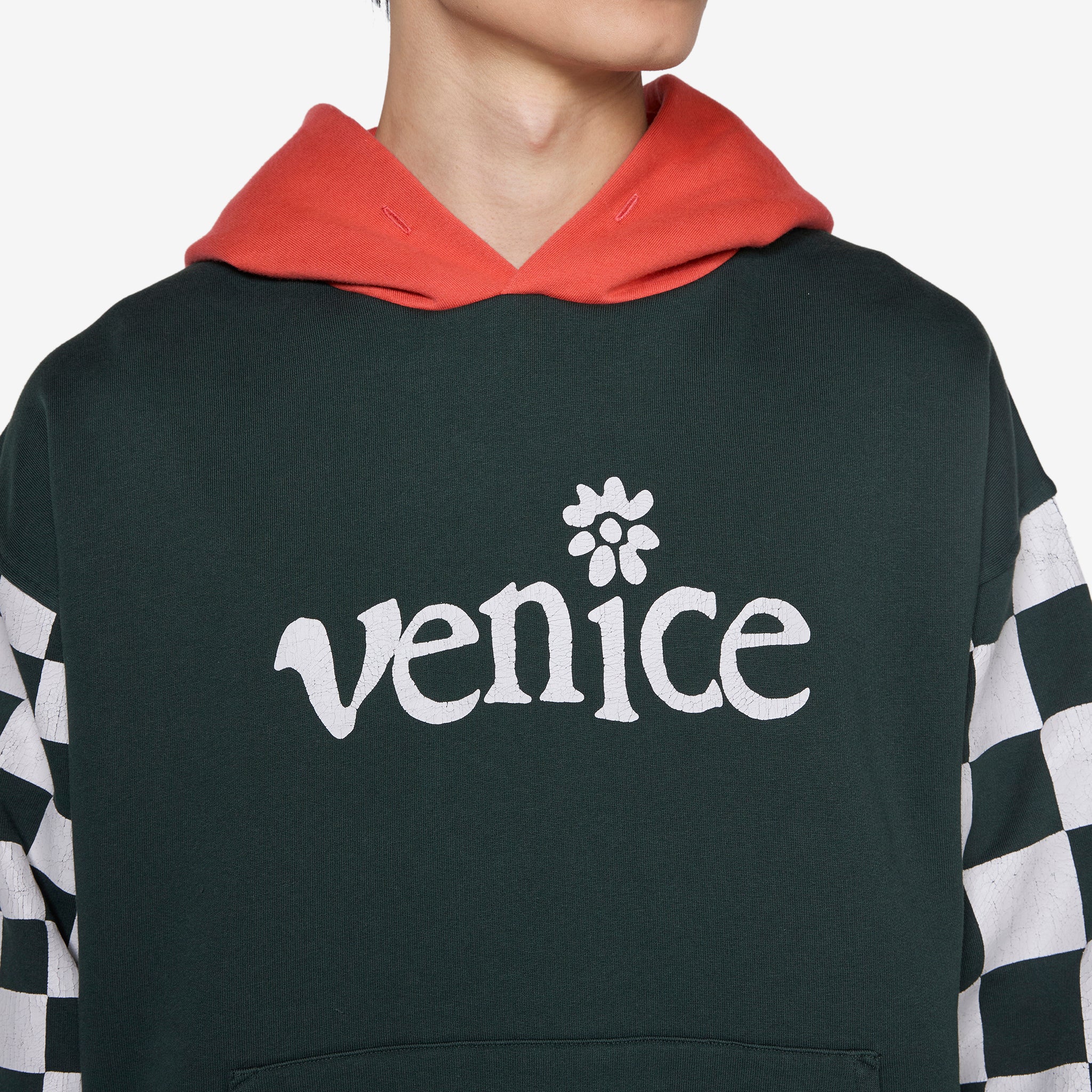 Venice Checker Sleeve Hoodie for Men & Women - Black Zip Up Sweatshirt with Unique Checkerboard Design | Perfect for Casual Wear, Street Style & Outdoor Activities