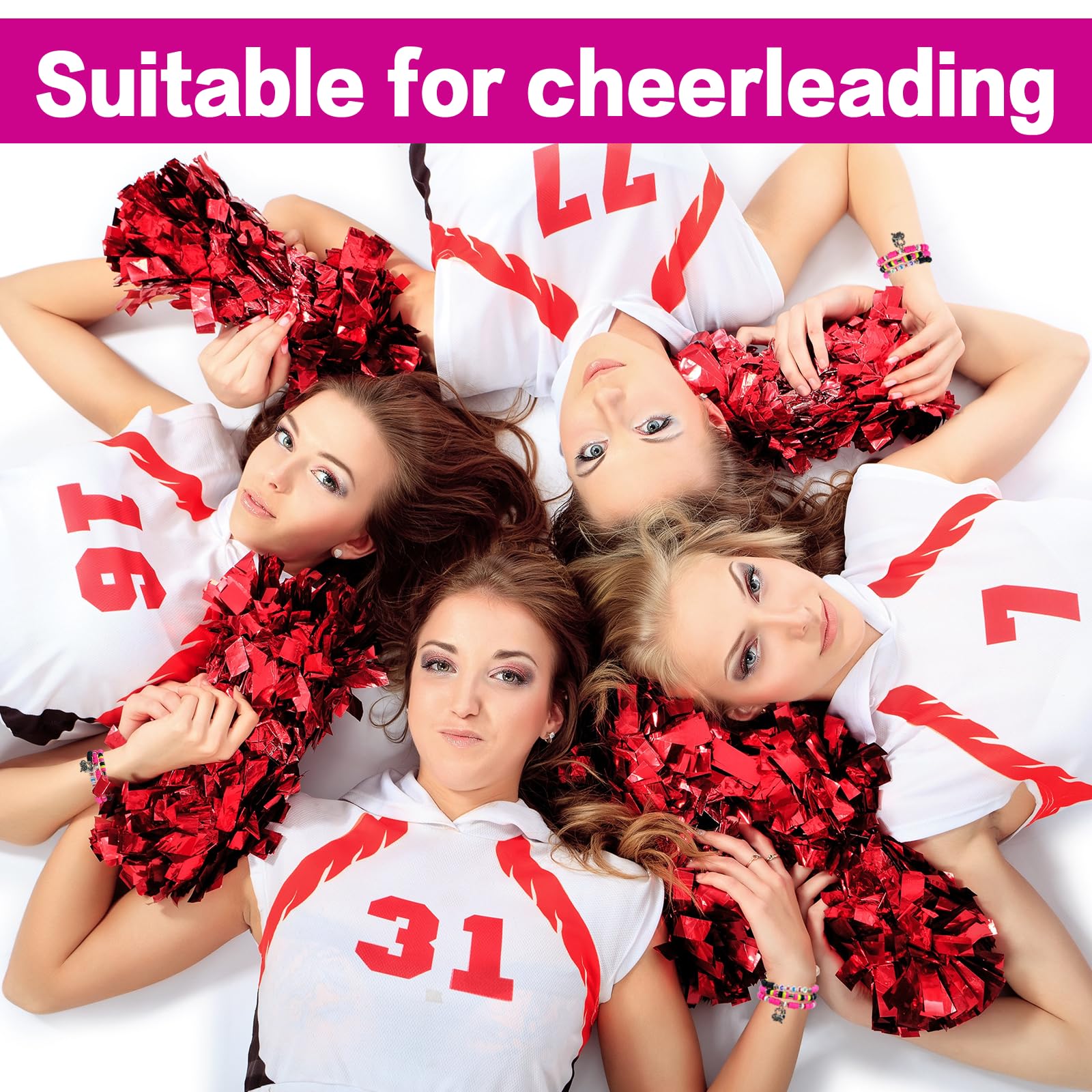 48 Pcs Cheerleader Gifts for Women - Stackable Friendship Bracelets, Heishi Surfer Bracelets - Perfect for Cheer Team Gifts, Team Spirit, Sports Events & Everyday Wear