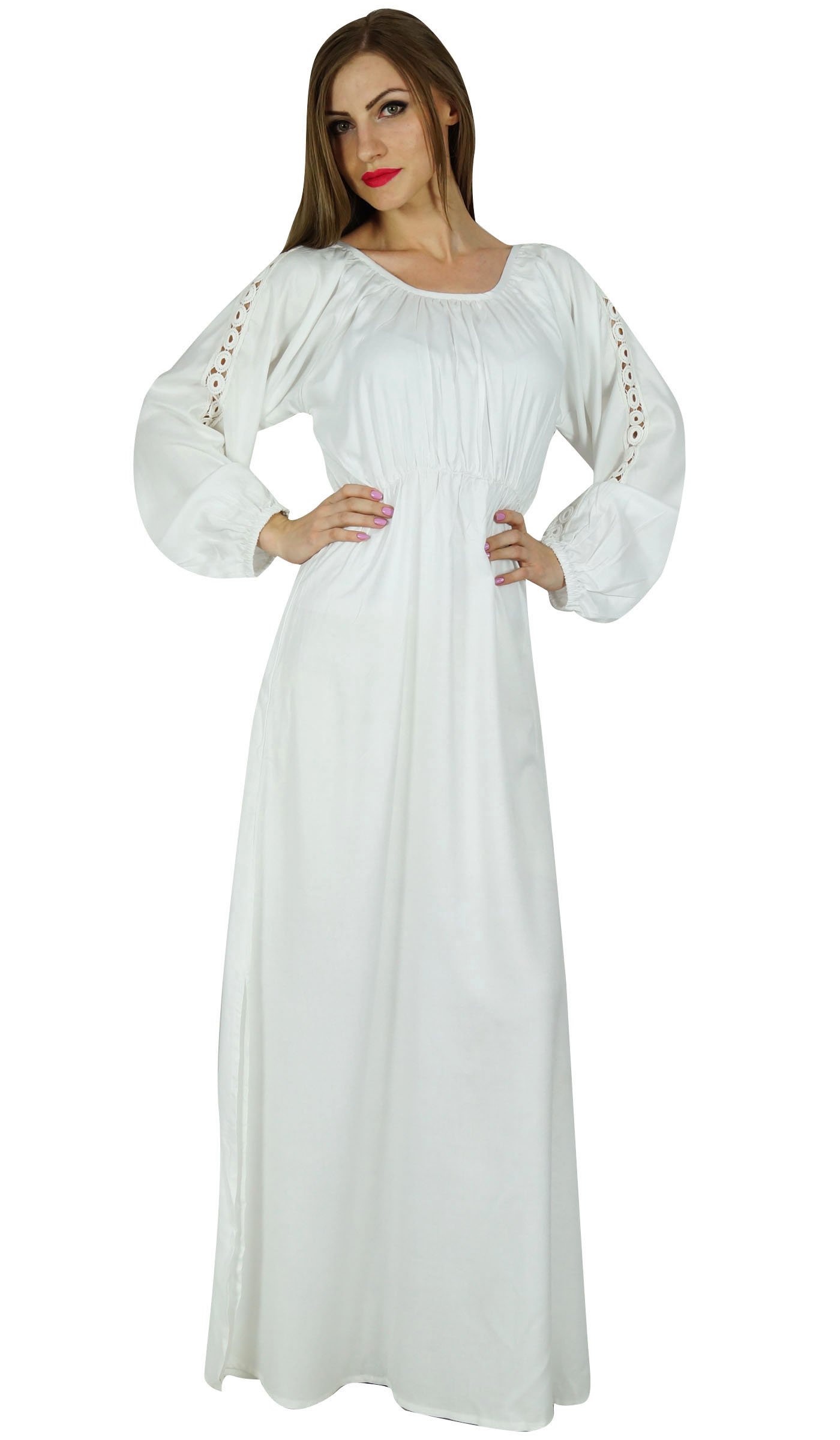 Bimba Style Women's Long Maxi Dress with Lace Long Sleeves - Elegant Summer Gown for Weddings, Parties & Beach Vacations