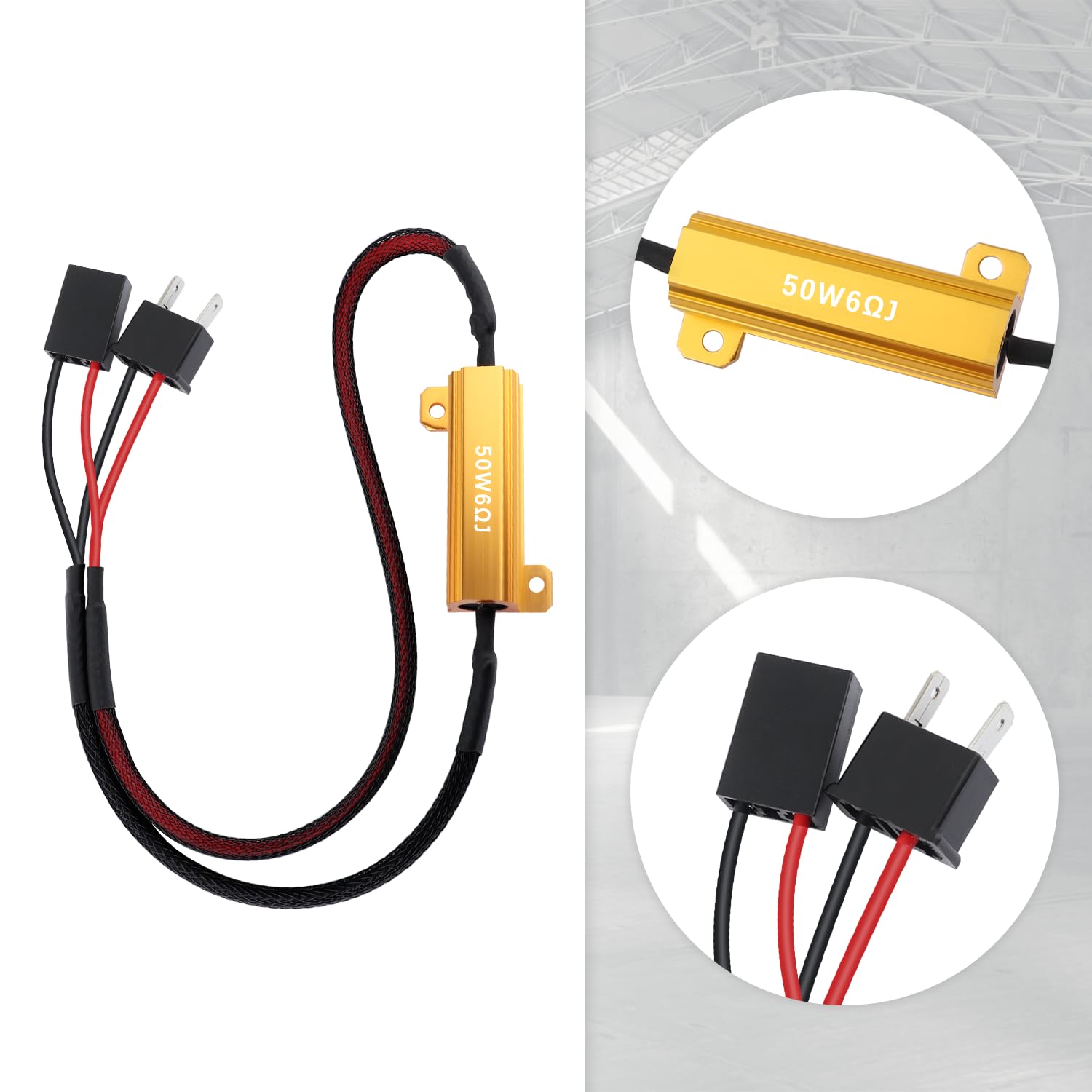 2PCS H7 LED Resistor Kit - 50W 6 Ohm Anti Flicker & Error Decoder for LED Headlights, Fog Lights - Universal Car Accessories - Eliminate Flickering & Error Messages - Perfect for DIY Car Lighting Upgrades & Night Driving Safety