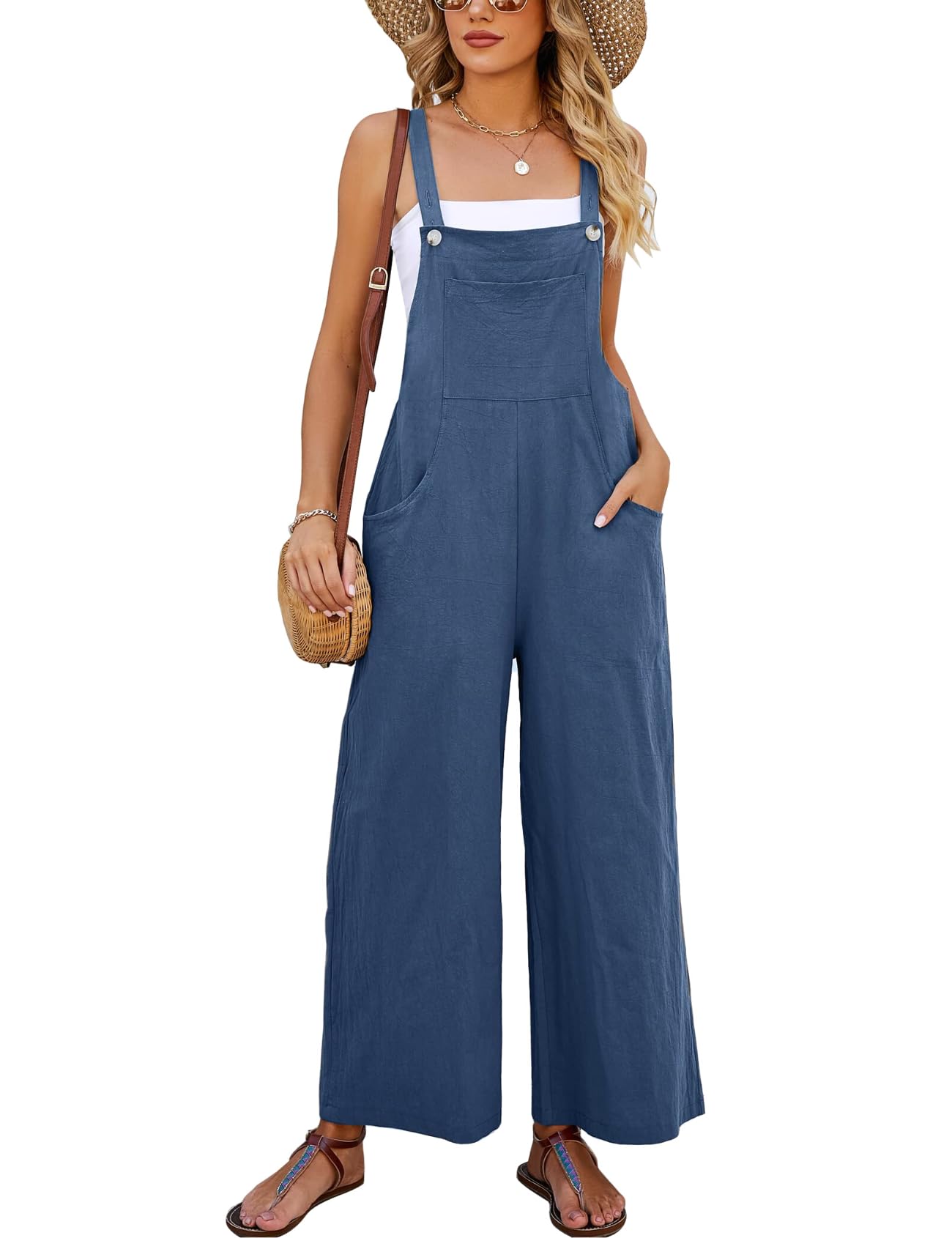 Eisctnd Women's Sleeveless Baggy Jumpsuit - Comfortable Casual Wide Leg Romper with Pockets (Size XL) - Perfect for Summer Outings, Beach Wear & Street Fashion