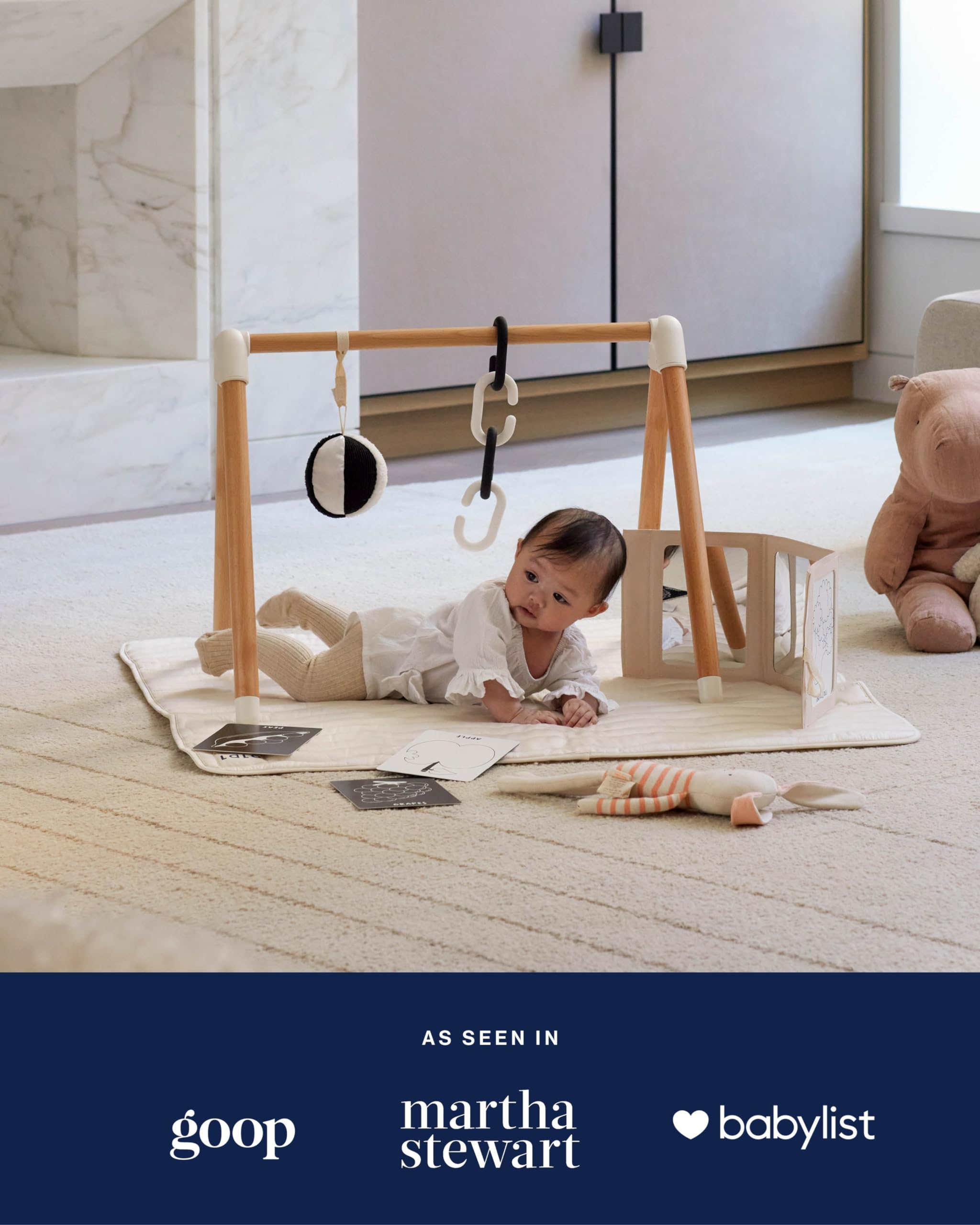 Lalo Baby Gym & Playmat for Infants & Toddlers - Eco-Friendly Non-Toxic Playmat with Wooden Gym - Easy Assembly & Machine Washable - Perfect for Tummy Time, Crawling & Early Learning Activities