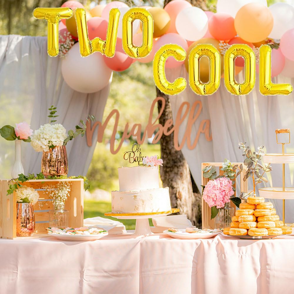 16 Inch Gold Letter Foil Balloons for Birthday Party Decorations - AonnDeel TWO COOL Alphabet Balloons for Baby Shower, 2nd Birthday & Special Events - Perfect for Party Backdrops, Photo Booths & Celebration Decor