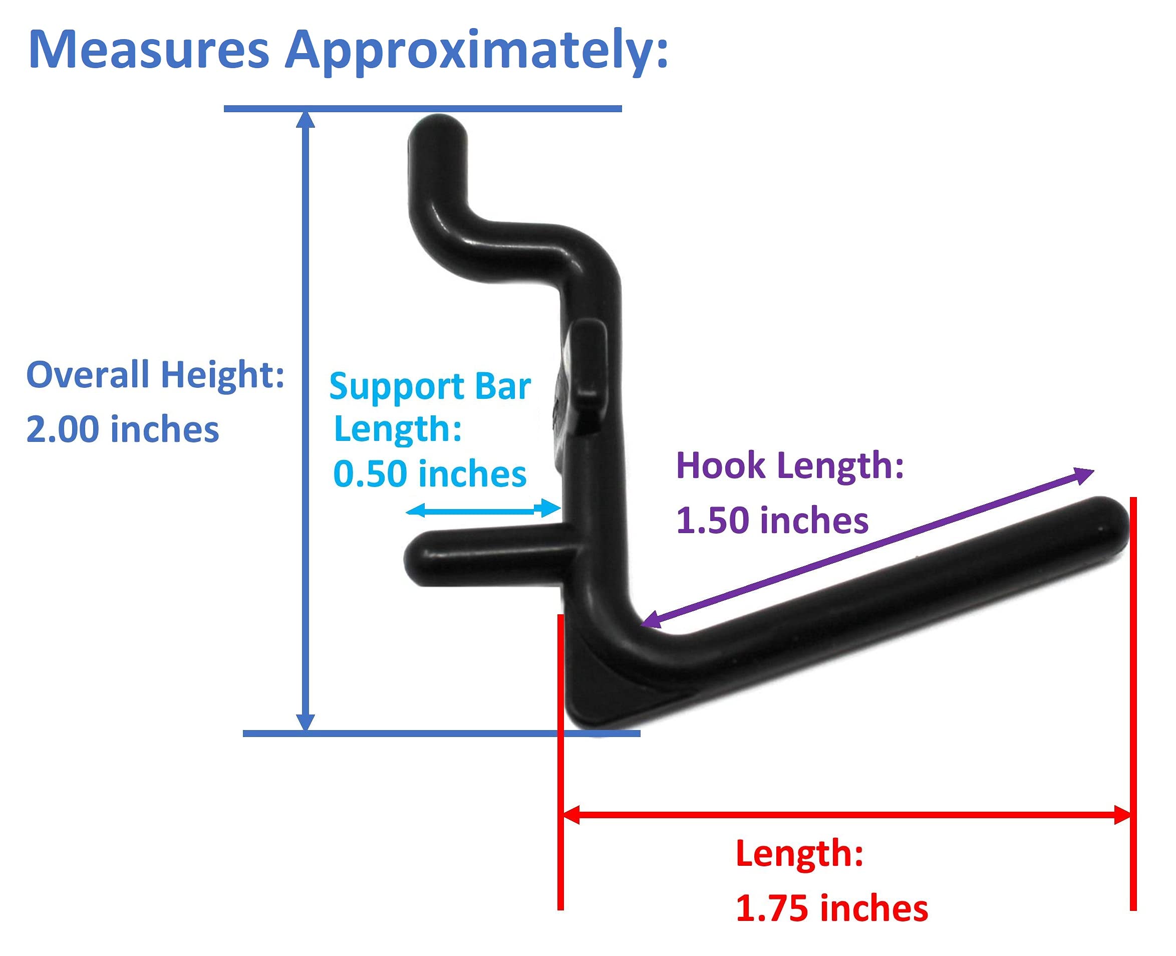 JSP Manufacturing 50-Pack Black Plastic L-Shaped Pegboard Hooks for Garage Tool Storage & Craft Organization | Non-Locking Pegboard Accessories for DIY, Workshop, and Home Improvement Projects