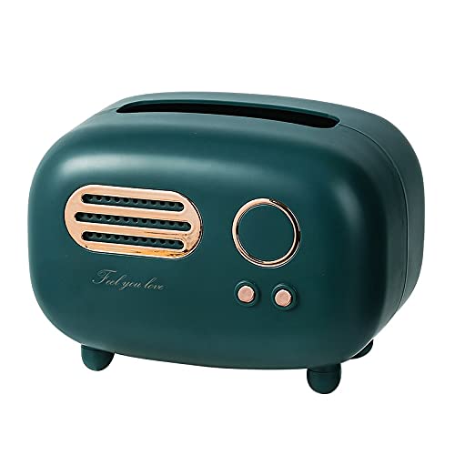 Vintage Retro Radio Model Tissue Box Holder - Green Desktop Paper Dispenser & Napkin Storage Organizer for Home, Office, and Craft Room Decor