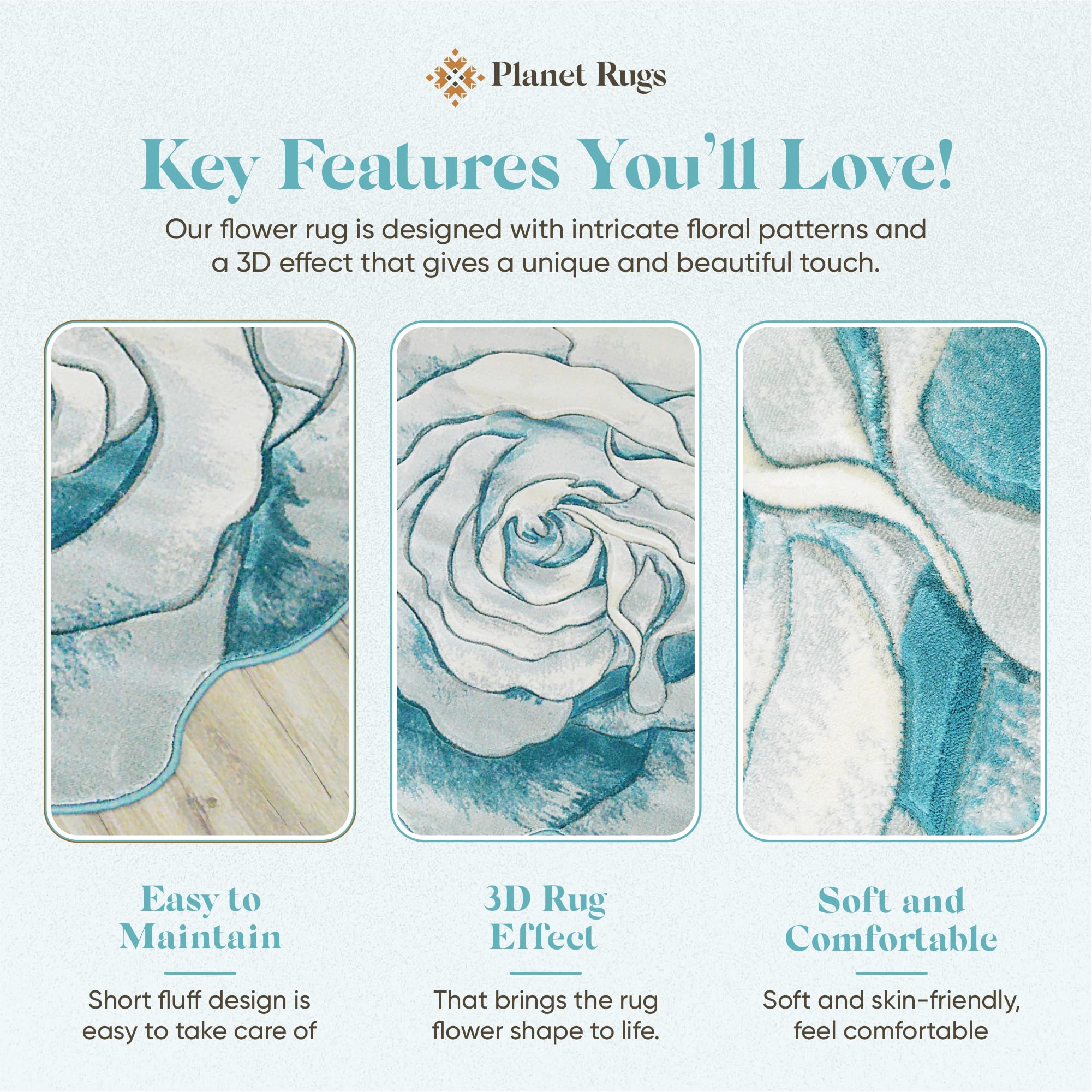 6ft Round Rose Flower Shaped Plush Area Rug - Soft Girly Circle Carpet for Bedroom, Living Room Floor Decor | Blue 304 | Perfect for Boho Chic Home, Nursery & Dorm Room