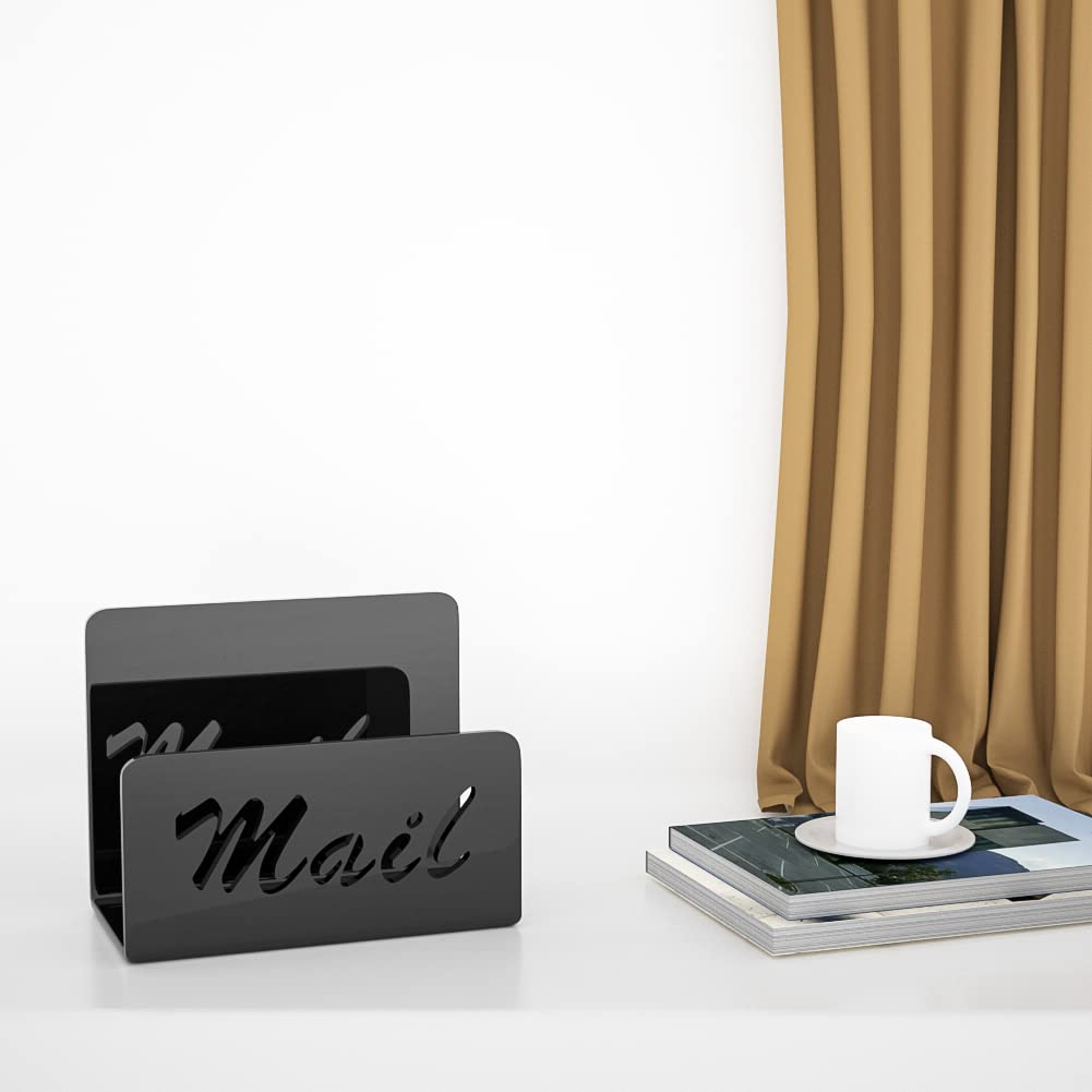 Black Mail Organizer & Letter Holder - Desktop Mail Sorter for Home, Office & Kitchen Counter | Perfect for Bills, Documents & Office Supplies Organization