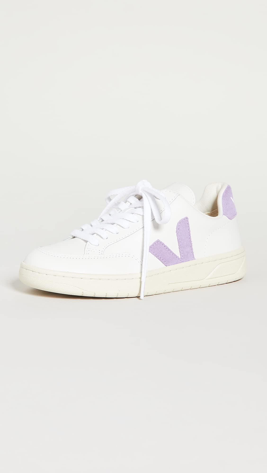 Veja Women's V-12 Sneakers - White & Lavender Vegan Leather Sneakers | US Size 7 Medium | Eco-Friendly Casual Shoes for Walking, Work & Everyday Wear