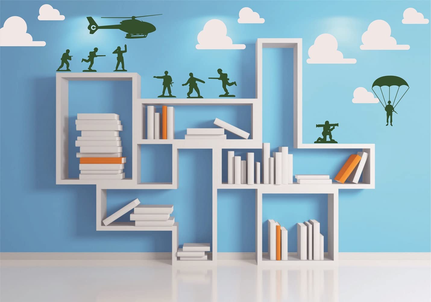 Military Army Men Wall Decals - Soldier & Helicopter Stickers for Boys Room Decor, Kids Bedroom Wall Art, Peel and Stick Home Decoration - Perfect for Nursery, Playroom & Themed Birthday Parties