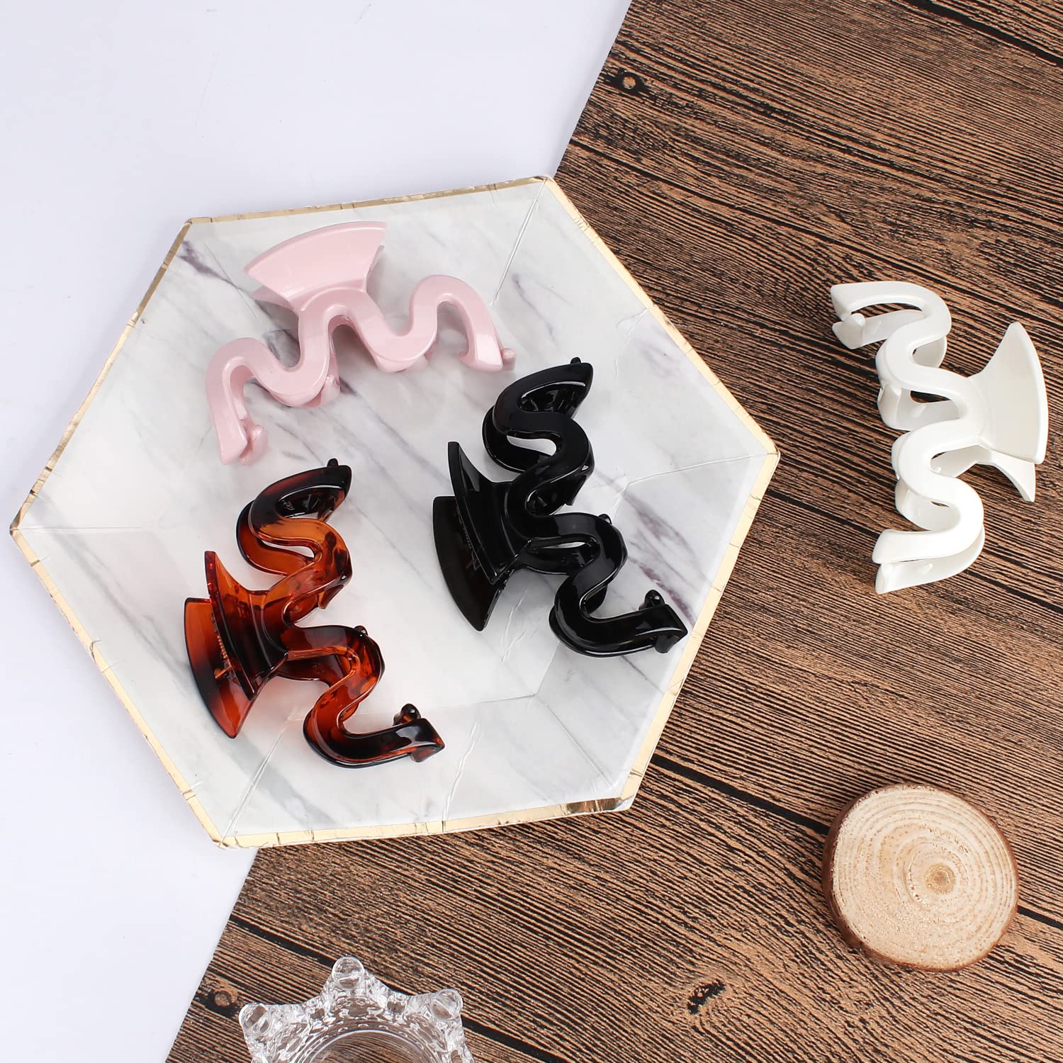 4 Pack Large Hair Claw Clips for Women - Non-Slip Wave Design Hair Clips for Thick & Thin Hair - Perfect for Ponytails, Buns & Updos - Great Gift for Her