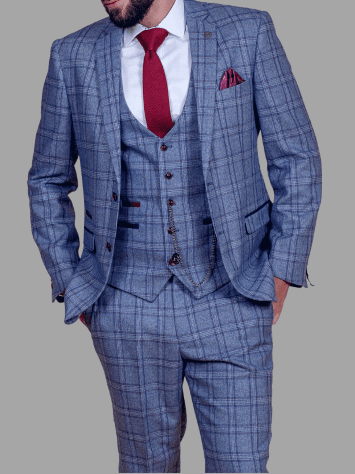 Marc Darcy Clinton Men's Blue Tweed Check Waistcoat Vest | Classic Slim Fit Formal Vest for Weddings, Business & Office Wear