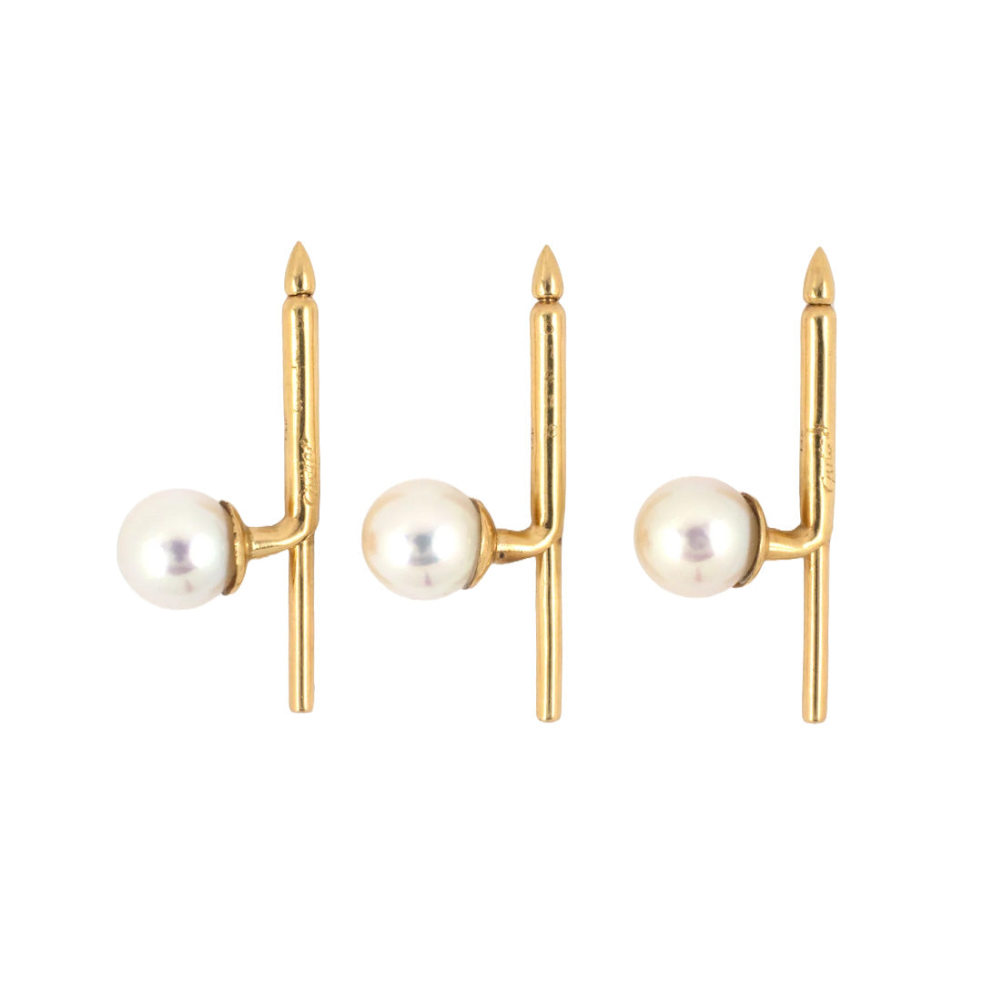 Cartier Pearl 3-Piece Shirt Stud Buttons Set - Luxury Pearl Cufflinks for Men - Perfect for Weddings, Business Attire & Formal Occasions
