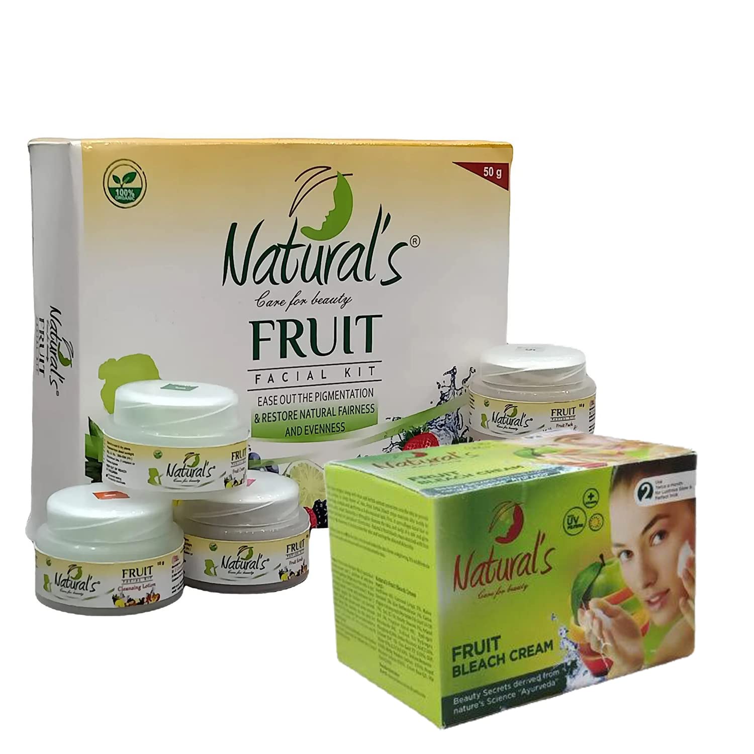 Natural's Care for Beauty Fruit Facial Kit & Fruit Bleach Cream - Brightening & Exfoliating Skincare Set for Glowing Skin | Perfect for Daily Routine & Spa Days