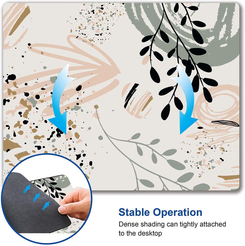Abstract Art Mouse Pad - Waterproof Non-Slip Rubber Base Square Mouse Mat for Office & Laptop - Modern Boho Leaves Design - Perfect for Work, Gaming & Home Office Setup