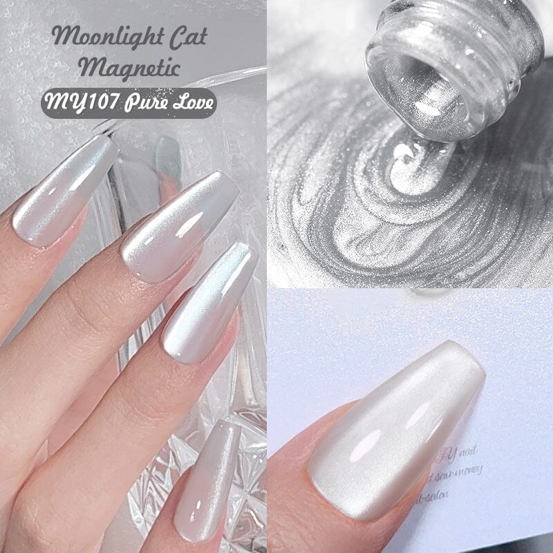 Moonlight Cat Magnetic Gel Nail Polish - Pure Love Series 10ml, Long Lasting Cat Eye Effect Nail Lacquer for Salon & Home Manicure, Perfect for Valentine's Day & Special Occasions