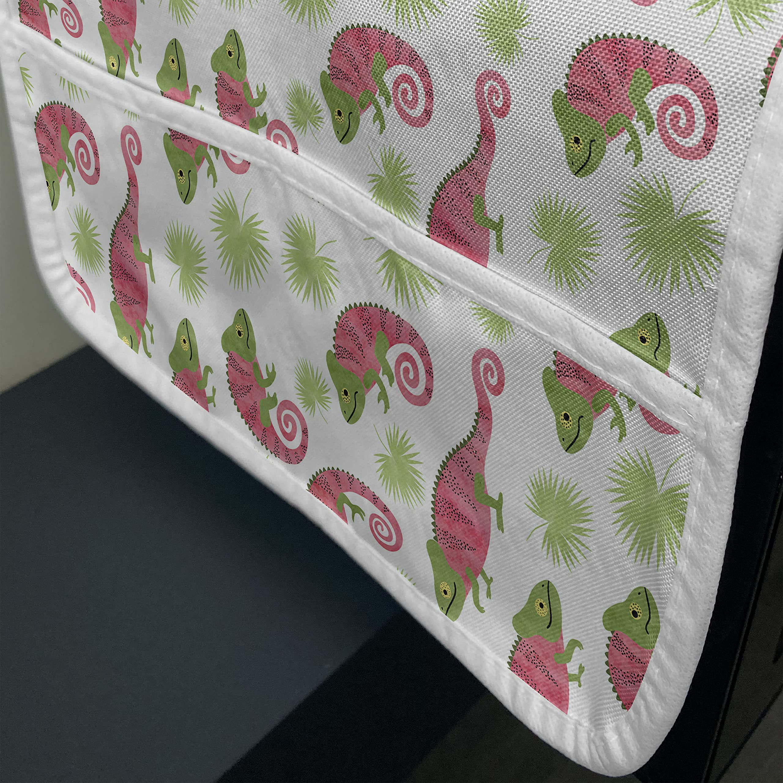 Ambesonne Exotic Microwave Oven Cover - Tropical Chameleon & Palm Leaf Design, Waterproof Kitchen Organizer with Storage Pockets, 36x12 Inches, Dark Coral Green - Perfect for Home, Apartment & Dorm Use