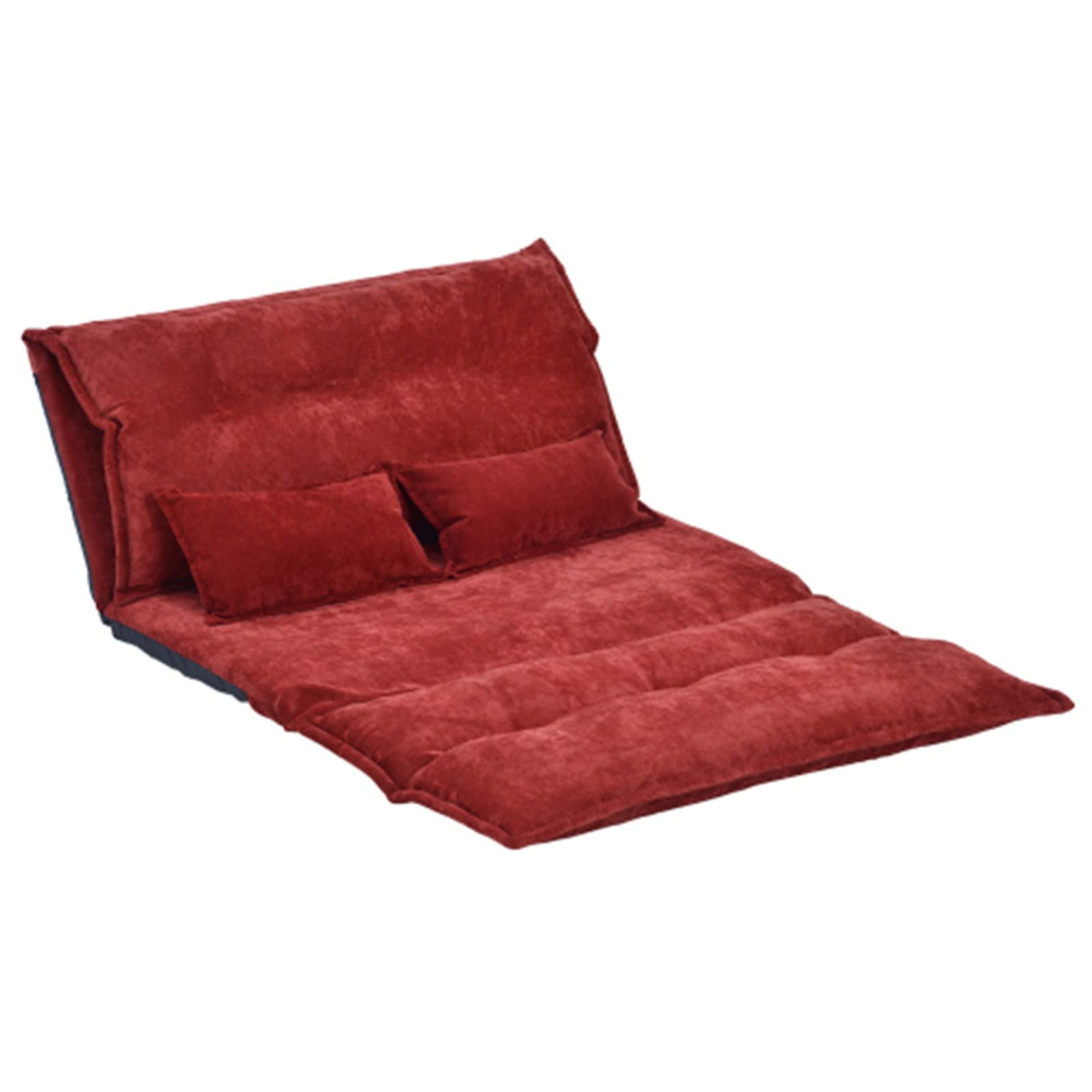 HEMOTONE Adjustable Folding Futon Sofa Bed with 2 Pillows - Comfortable Padded Backrest Floor Game Chair for Living Room, Guest Room & Small Spaces (Red) - Perfect for Lounging, Gaming & Overnight Guests
