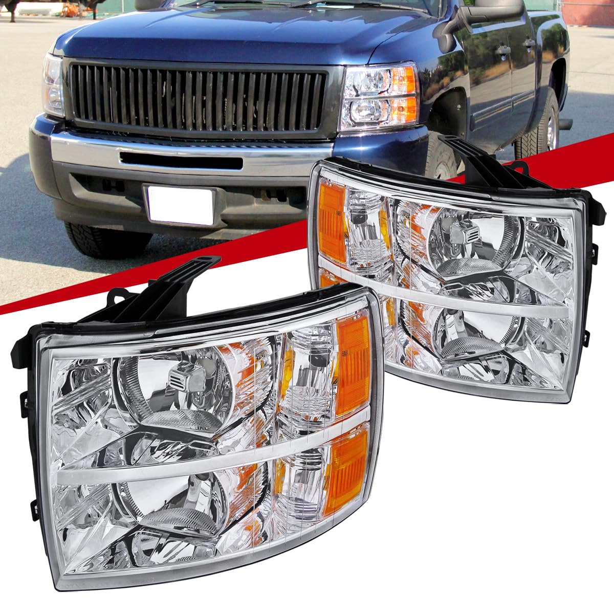 2007-2014 Chevy Silverado 1500/2500/3500 Replacement Headlights - Clear Lens LED Headlamps for Improved Night Driving & Off-Road Visibility