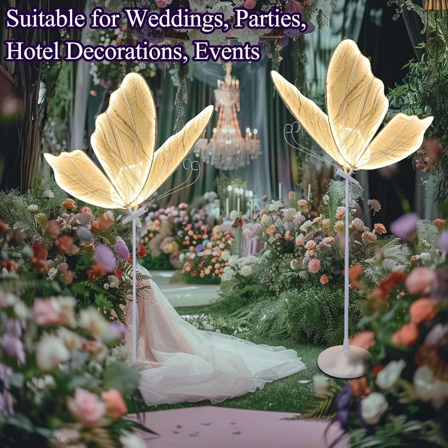 Romantic Butterfly LED Floor Lamp & Ceiling Light - 60cm/23.6in Warm White Wedding Decor (2PCS) - Perfect for Wedding, Christmas, Party & Home Decoration