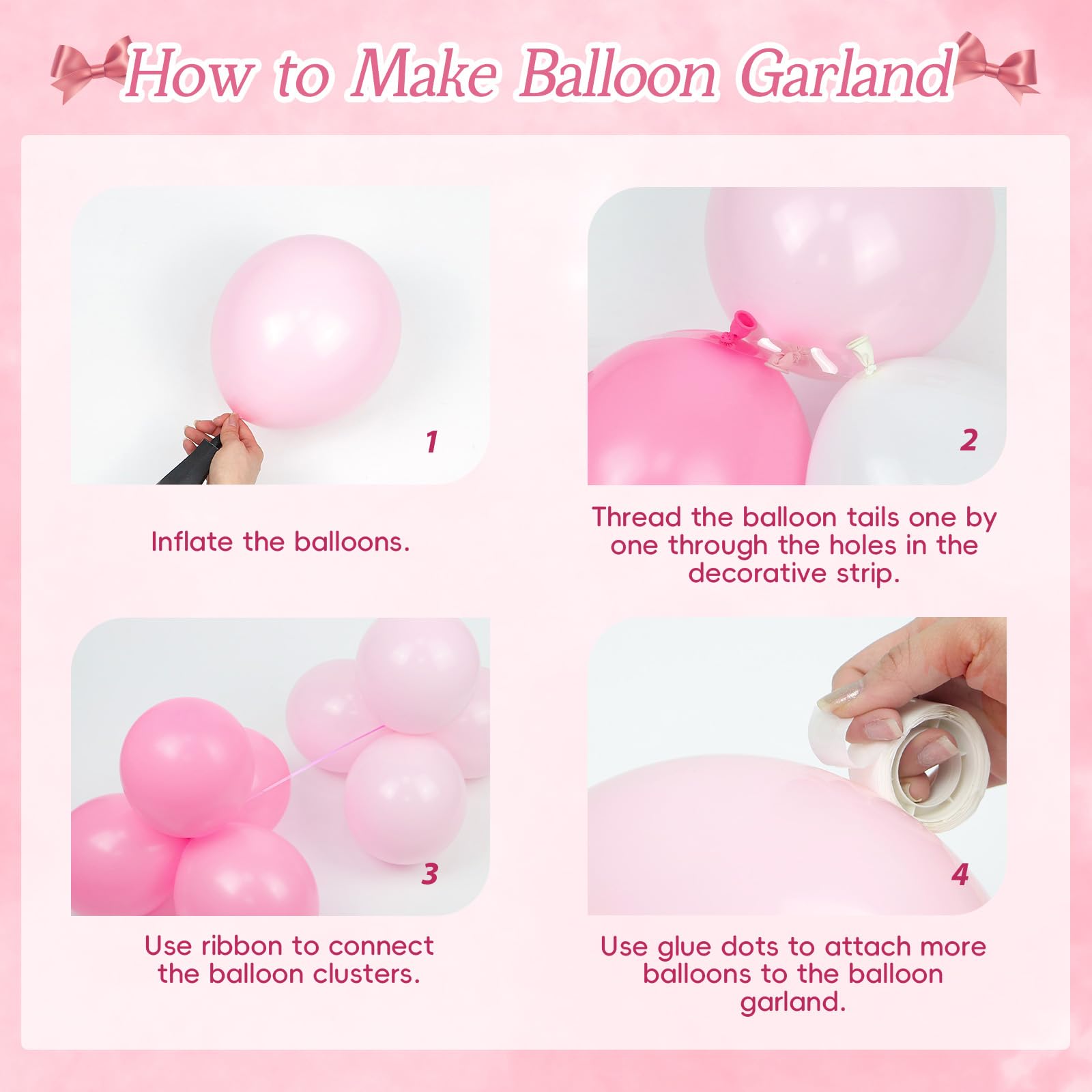 Elegant Coquette Pink Birthday Decorations for Adults & Women - White & Light Pink Long Balloons, Bow Banner, Fringe Curtains - Perfect for Bow Parties, Birthday Celebrations & Girly Events
