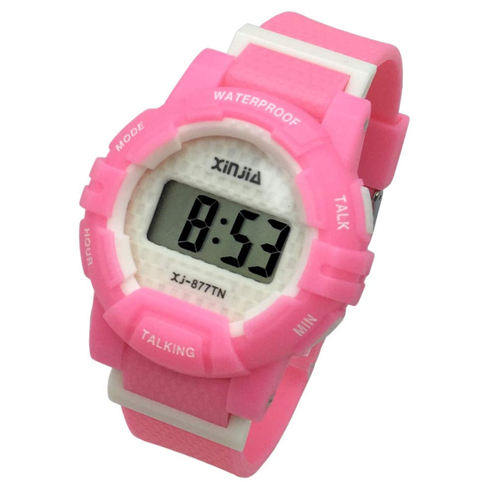 VISIONU Spanish Talking Digital Sports Watch with Alarm, Pink Rubber Strap - Perfect for Kids Learning Spanish, School Activities & Outdoor Sports