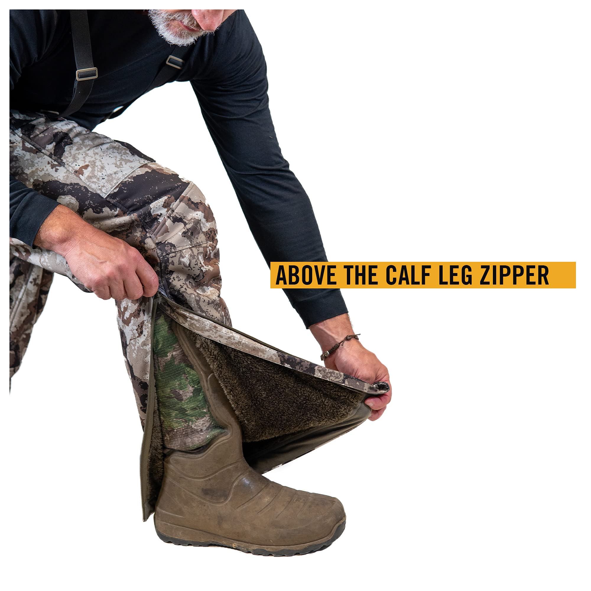 Men's Camo Softshell Hunting Bib - Adjustable Stretch Midweight Water-Resistant Coveralls with Windproof Fleece Lining | Ideal for Cold Weather Hunting, Outdoor Work & Winter Sports