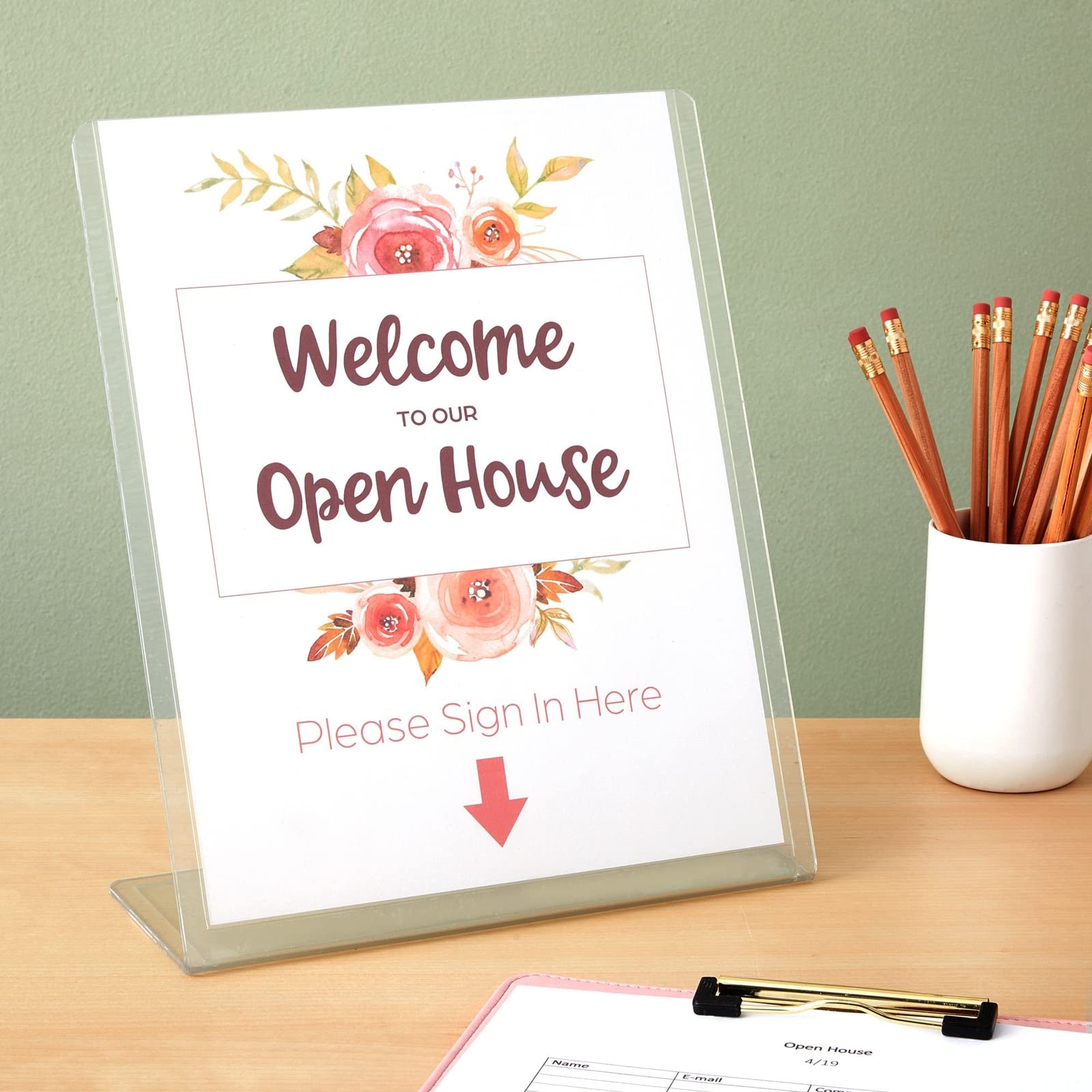 Juvale 6 Pack Clear Plastic Sign Holders 8.5x11 Inches - Table Top Display Stand for Menus, Flyers, Documents, Photos | Perfect for Restaurants, Offices, Retail Stores & Events