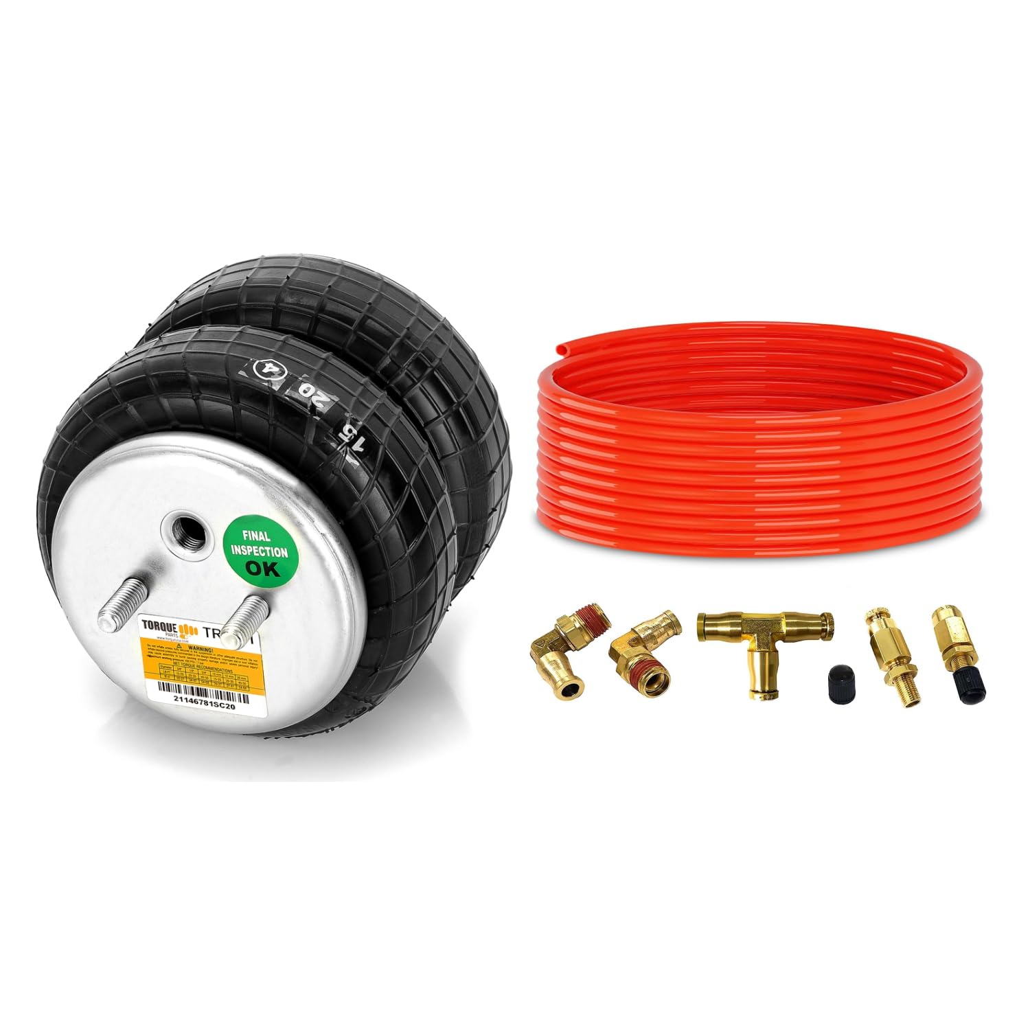 TORQUE 6781 Air Bag Replacement for Firestone Ride Rite 6781 & 6957 - Compatible with Torque Airbag Suspension Kits, Includes Fittings & Tubing (Replaces Firestone 6781 & 6957 Air Bags) - Perfect for Heavy-Duty Trucks, Towing, and Improved Ride Comfort (TR6781)