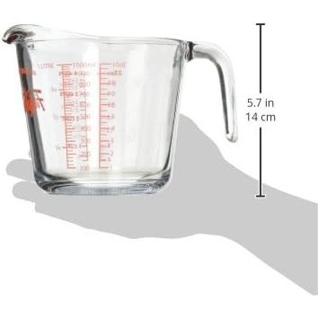 Anchor Hocking Fire King Glass Measuring Cup - 1 Liter (4 Cups) for Baking, Cooking & Mixing - Durable & Microwave Safe