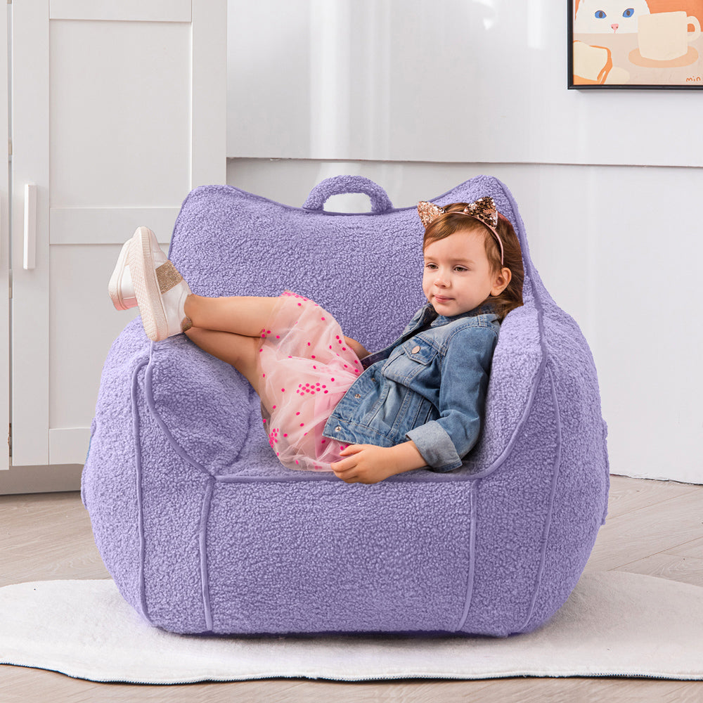 MAXYOYO Kids Bean Bag Chair - Soft Sherpa Bean Bag Couch with Decorative Edges for Children's Room | Comfortable Seating for Playroom, Bedroom & Reading Nook (Purple)