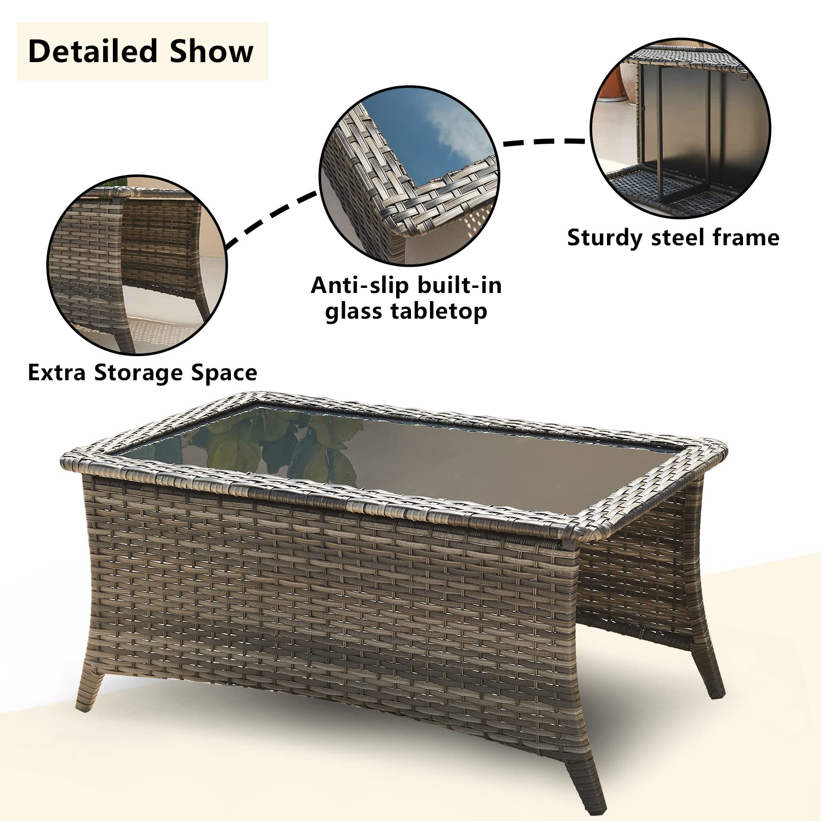 HUMMUH 4-Piece Outdoor Patio Furniture Set - PE Wicker Rattan Loveseat Sofa, 2 Chairs & Coffee Table - Weather-Resistant Garden, Poolside, Backyard, Deck Conversation Set for Relaxing & Entertaining