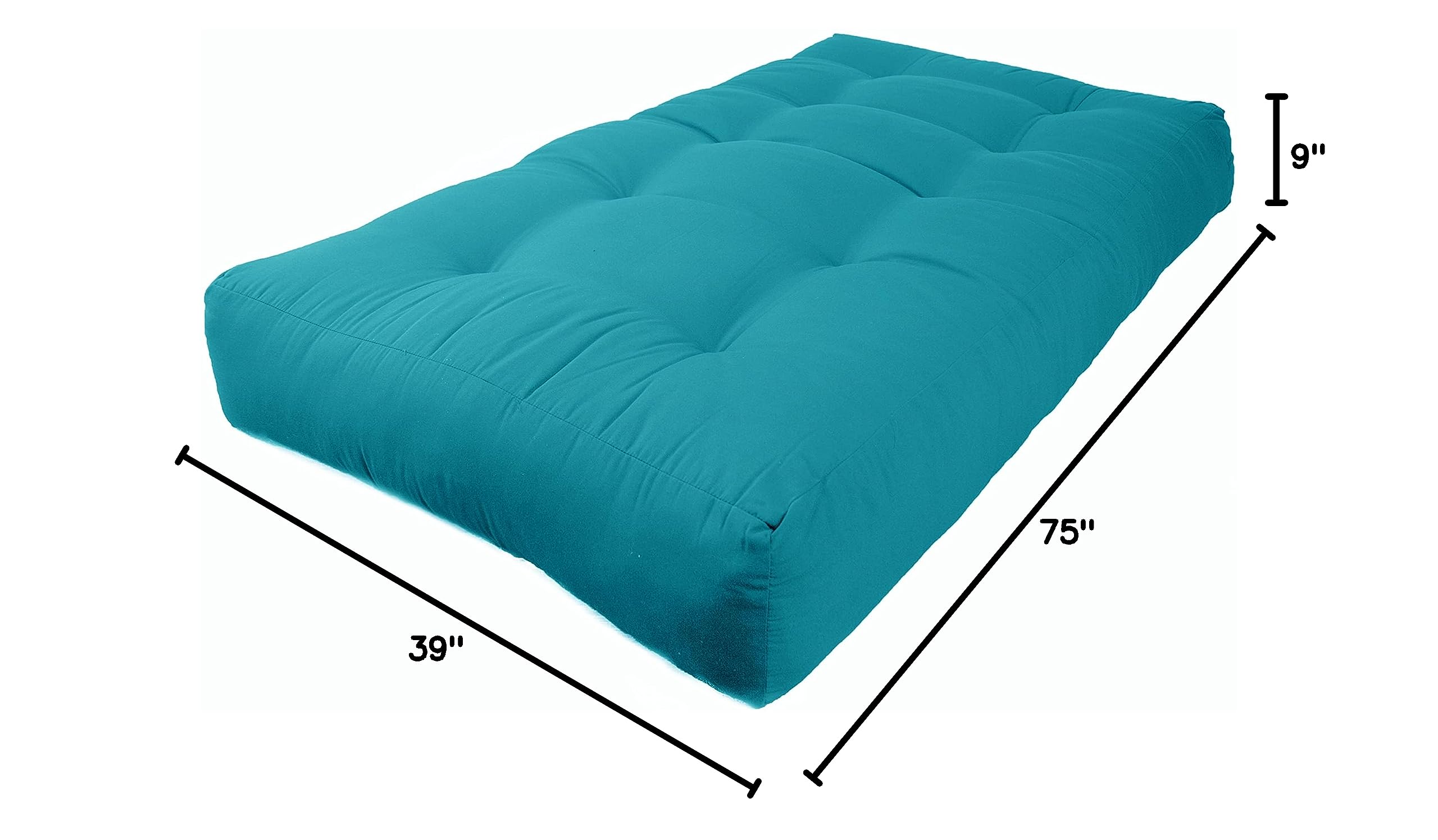 Blazing Needles Renewal 9 Inch Twill Futon Mattress - Twin Size, Aqua Blue - Perfect for Small Spaces, Guest Rooms & Dorm Rooms