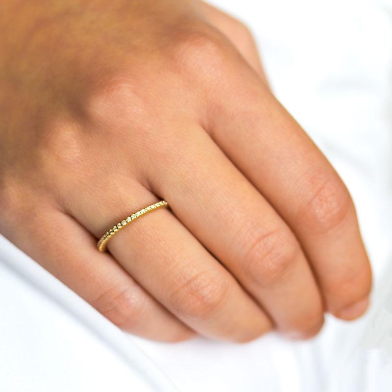 18K Gold Slender Pave Diamond Band Ring - Elegant Stackable Wedding Band for Women, Perfect for Anniversary, Engagement & Everyday Wear