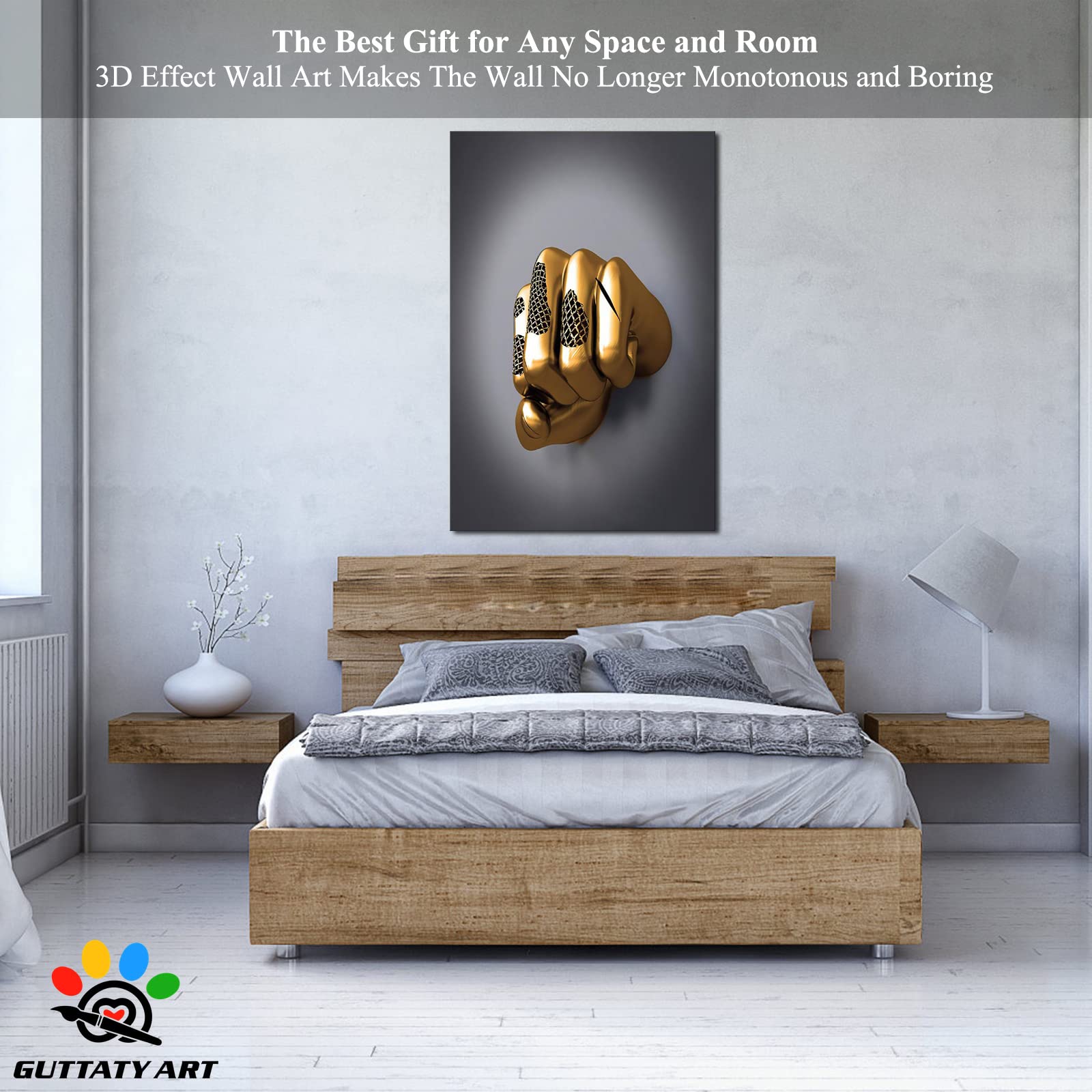 3D Metal Effect Fist Canvas Wall Art - Modern Silver Framed Wall Decor for Living Room & Bedroom - Valentine's Day Gift for Men - 32x48 Inches - Perfect for Home Office, Man Cave & Contemporary Interior Design